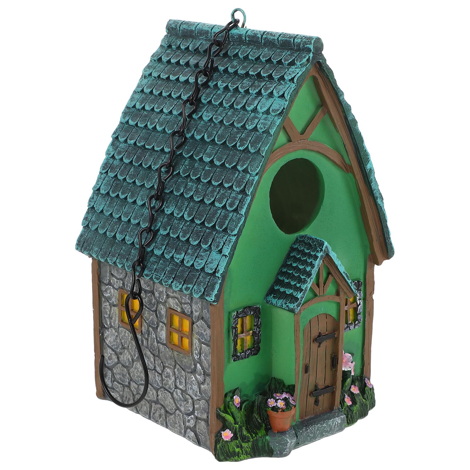 VALICLUD Casita para Pájaros de Jardín de Resina Resistente Nido Colgante para Pájaros Pequeños Cadena Decoración para Patio y Césped Caja Nido Segura para Aves al Aire Libre