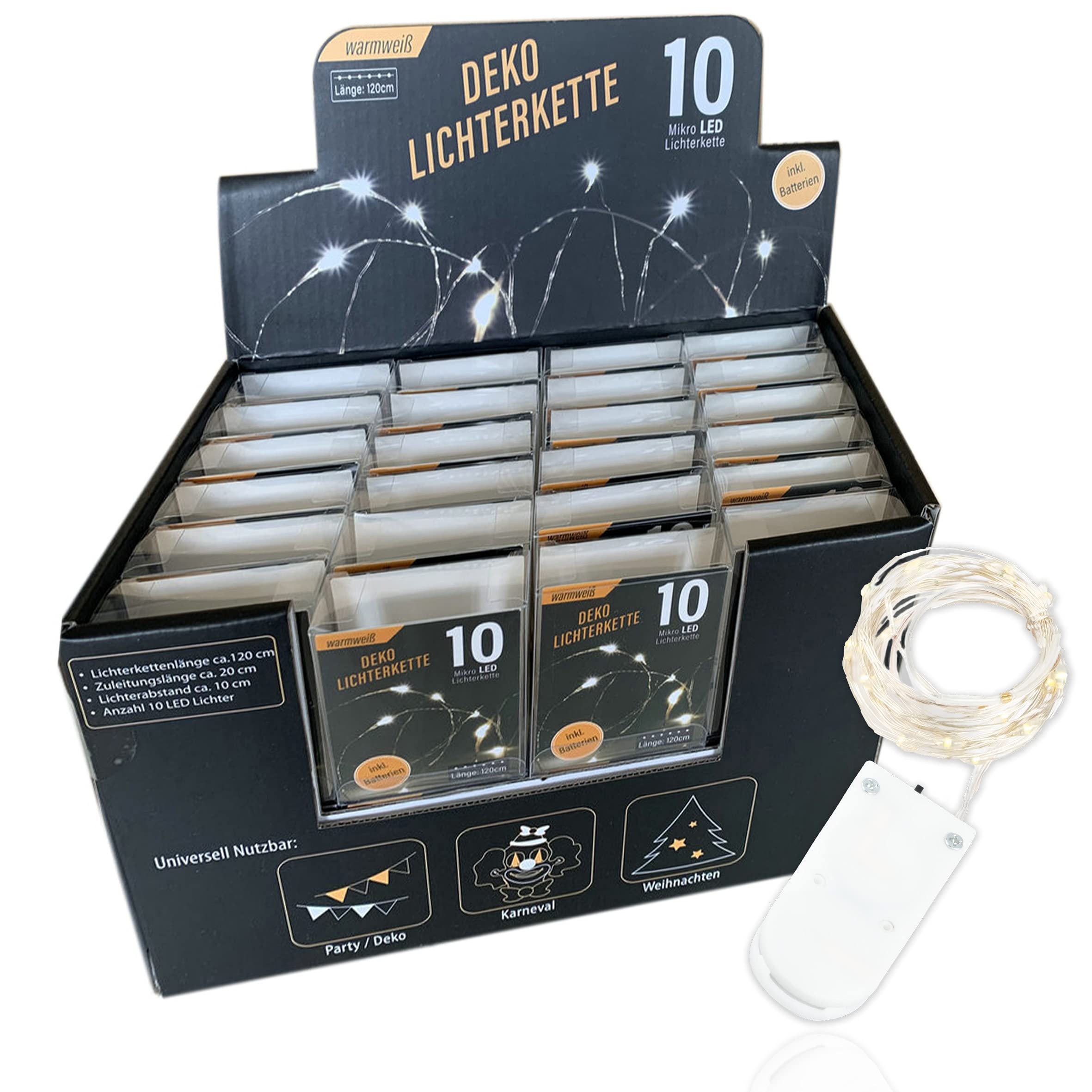 Micro LED Lichterkette, Batterie (Warm weiß) (10 Lichter, 48 Stück Display)