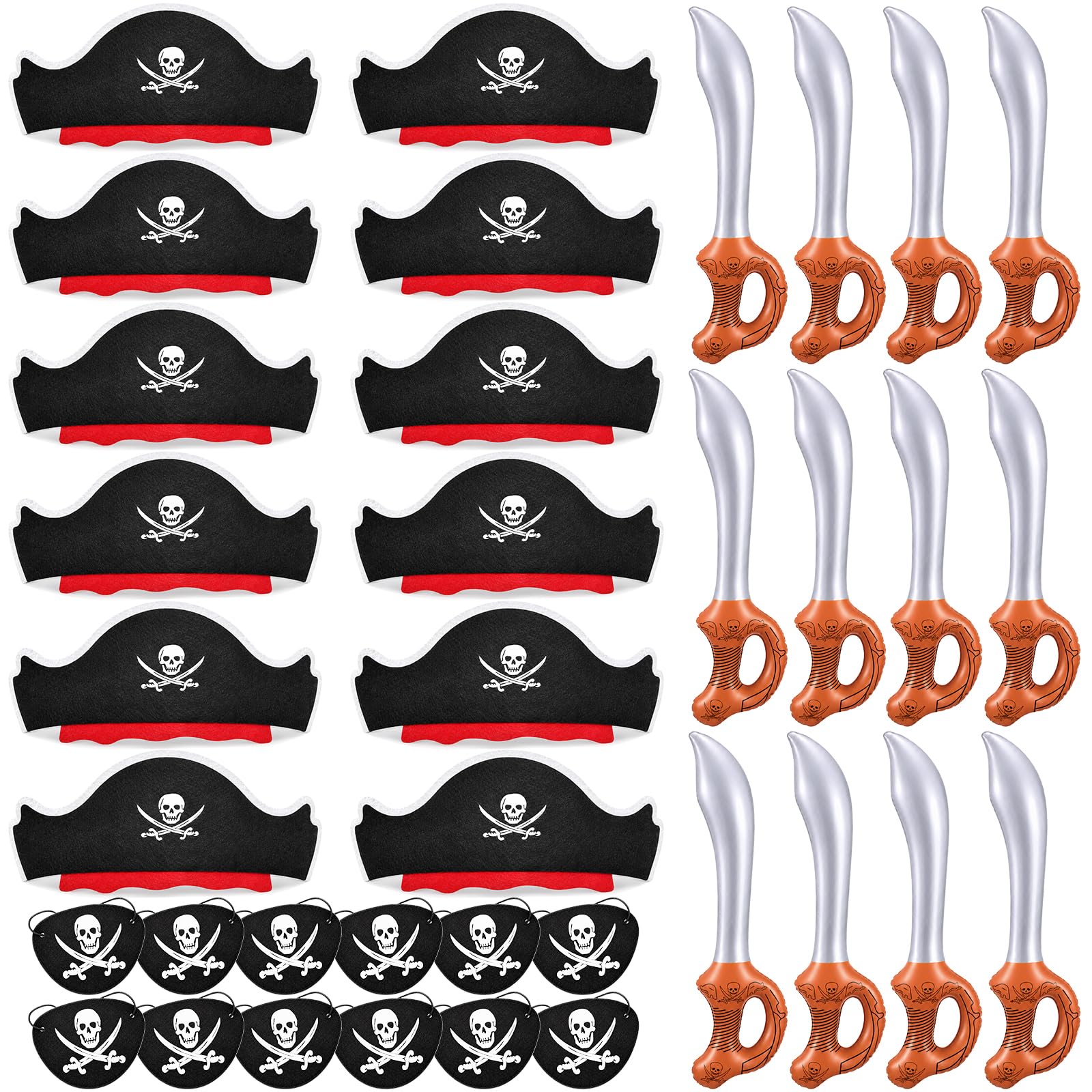 Legigo 36Pcs Pirate Party Accessories for Kids 12 Hats 12 Patches 12 Swords