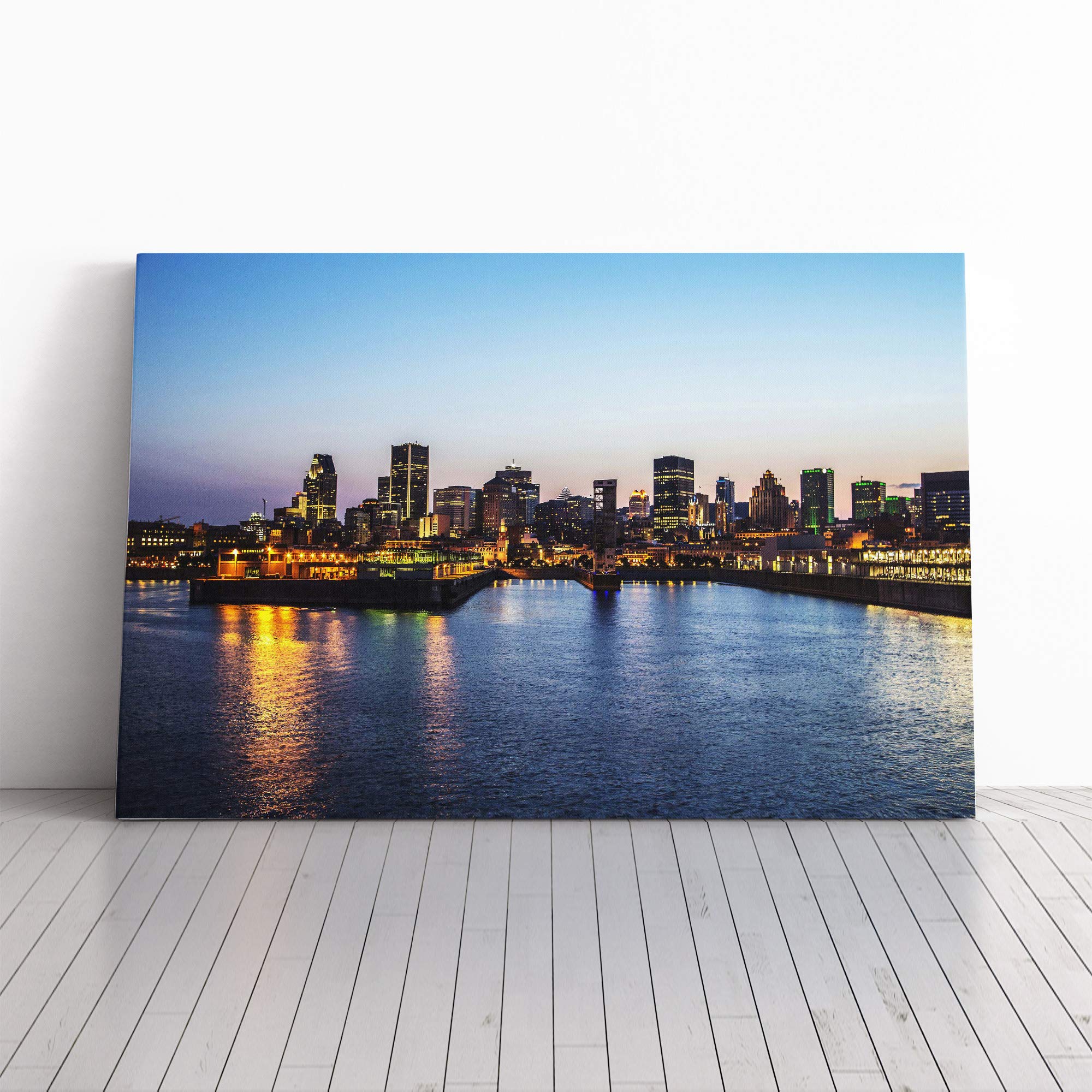 Montreal Canada Skyline (2) Canvas Print | Gallery Wrapped 30mm Frame Wall Art | 24x16 inches | Ready to Hang | Modern Cityscape Picture | Living Room Bedroom Lounge Office