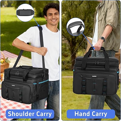 Miniatura 7 de Bolsa térmica plegable doble suave, con aislamiento personal, a prueba de fugas, 48 latas, impermeable, para el almuerzo, para playa, campamento,