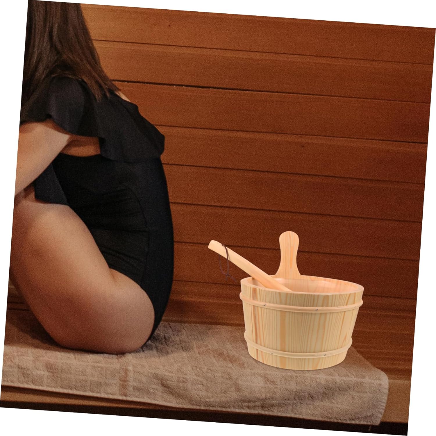 1set Wooden Sauna Bucket Set Natural Wood Scoop for Aesthetic and Practical Sauna Accessory for Family Hotel and Gym Use