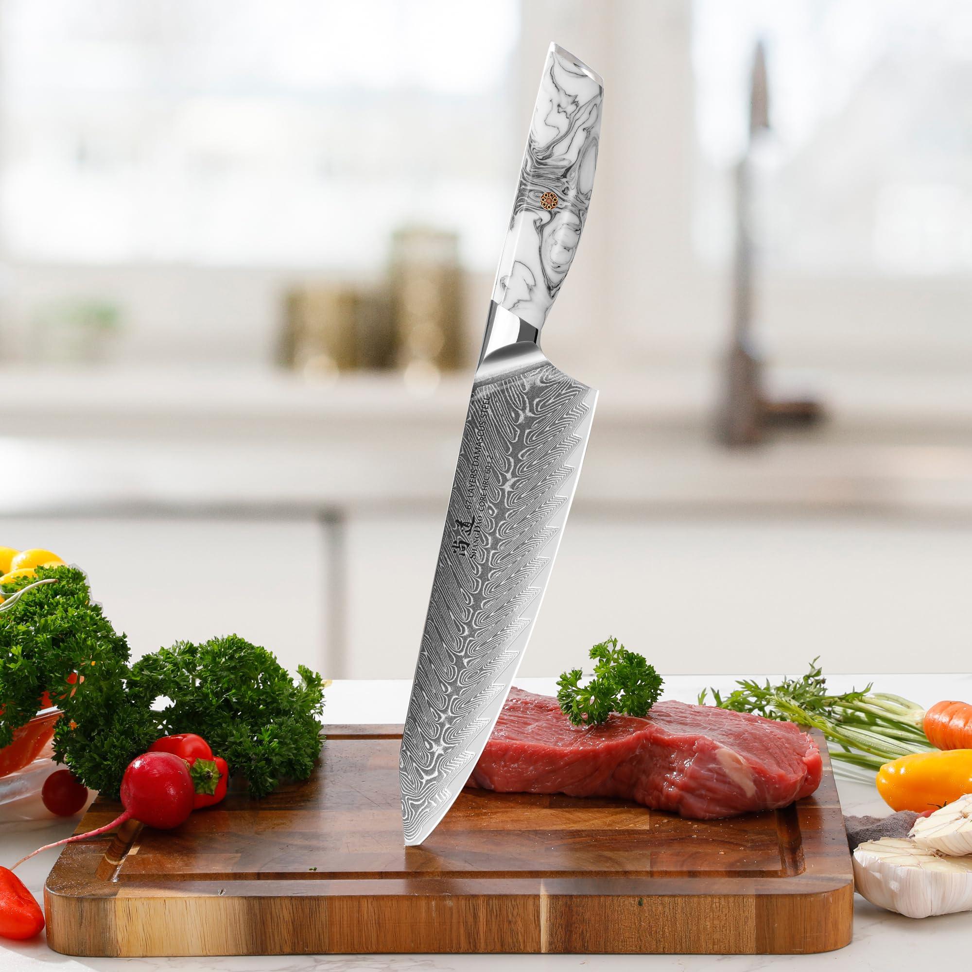 SHANGDAO Coltello da cuoco, coltelli da cucina giapponesi da 8 pollici in Damasco, coltello da cuoco con impugnatura in resina in acciaio VG10, chef's knives Including Gift Box