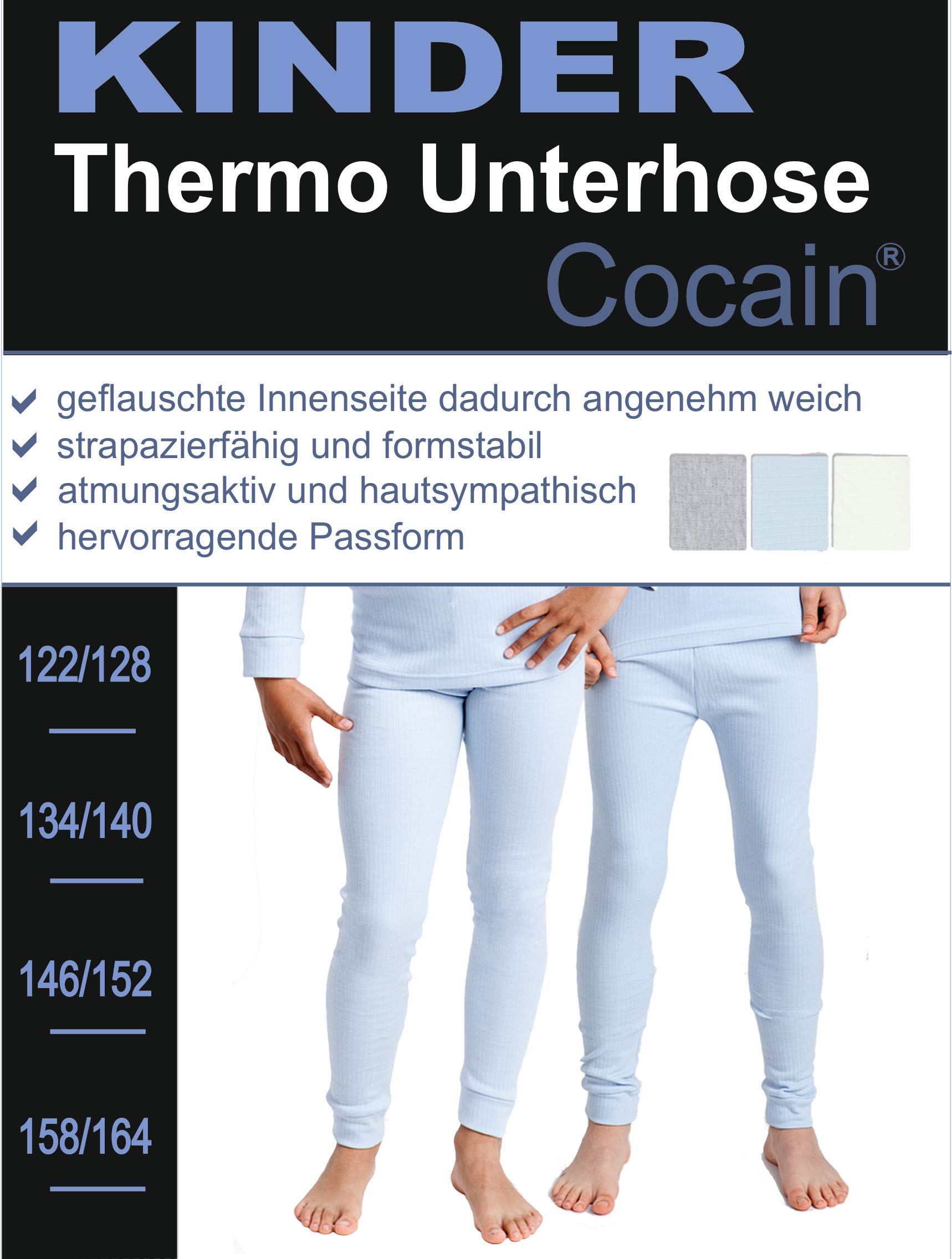 Cocain underwear 2 Stück Lange Kinder Thermounterhosen, Thermounterhemden oder Hemd/Hose-Sets für Kinder, innen angeraut, kuschelig warm, 122/128 bis 158/164
