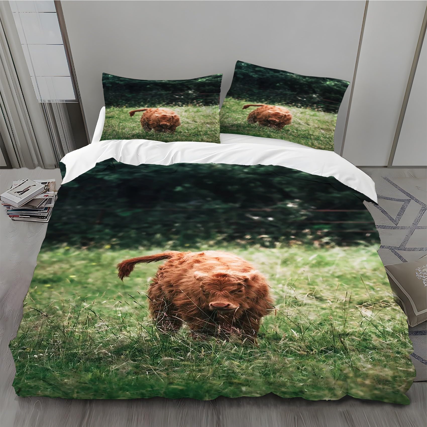 Housse de couette 200x200 microfibre imprimé animal parure de lit taies d'oreiller 65x65
