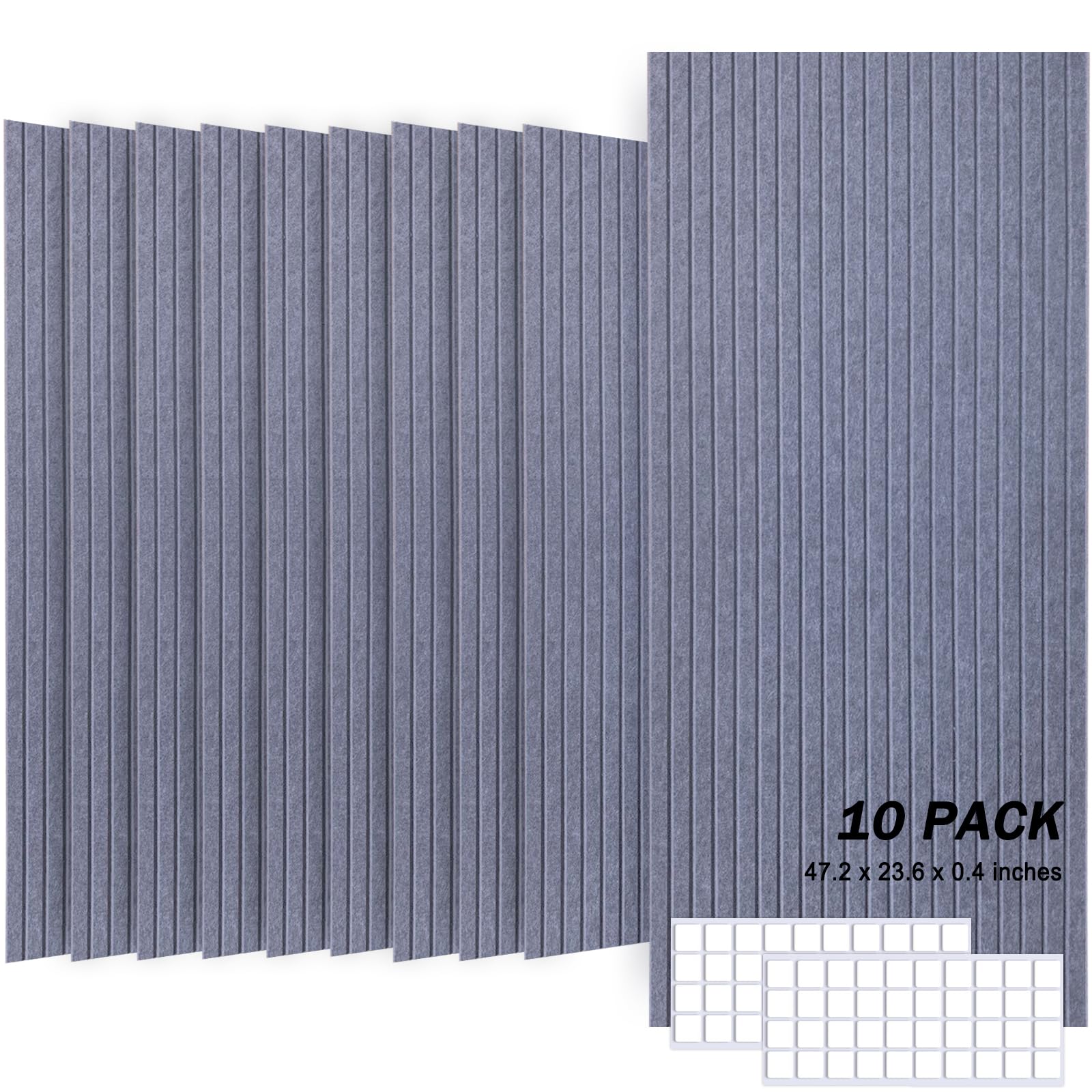 JVJVJ 10 Pack Acoustic Panels, 47.2" X 23.6" X 0.4" Decorative Sound Proof Felt Panels, Sound Dampening Panels, Self-Adhesive Sound proof panels for walls, Creative Slotting Design.(Dark Grey)