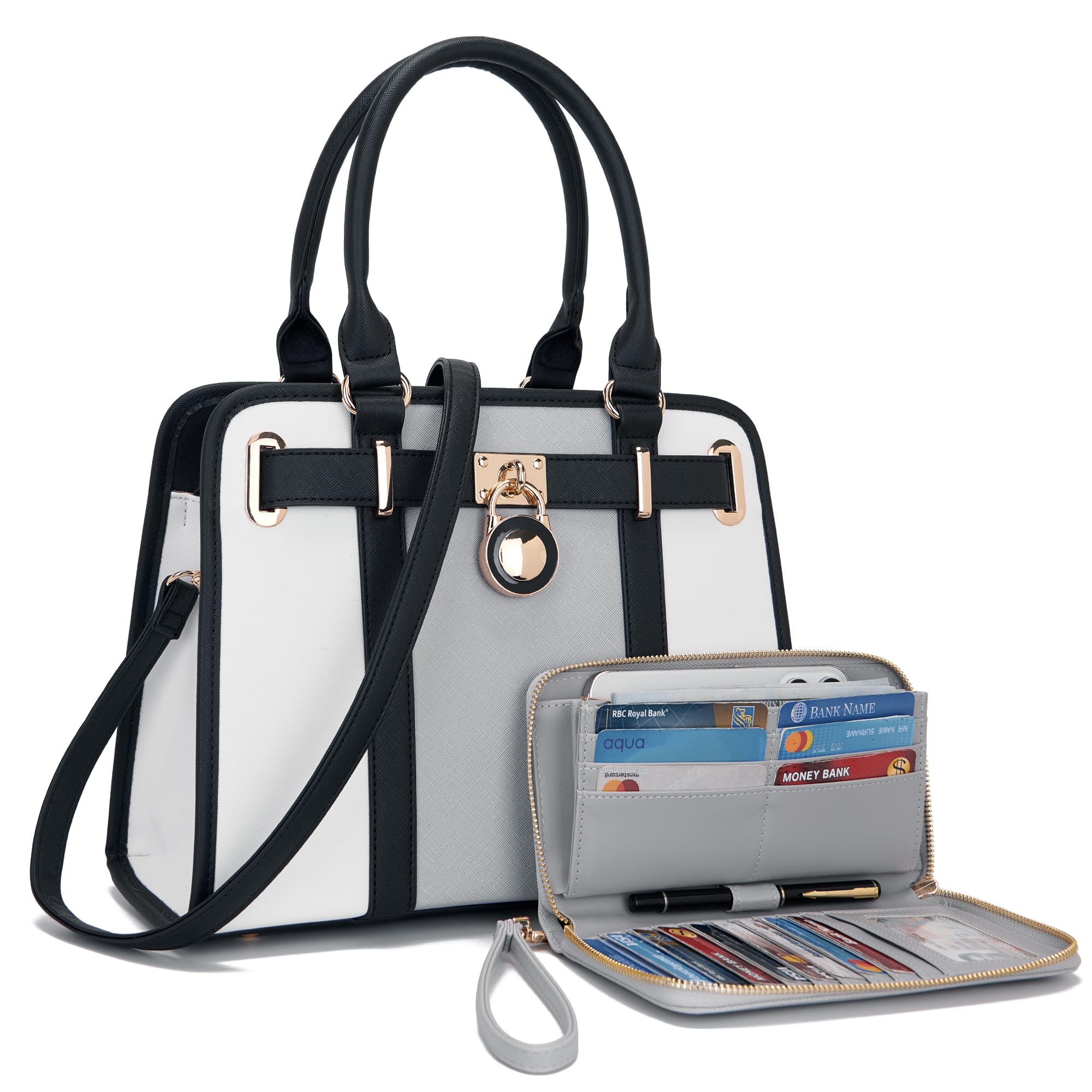 Qiyuer Structured Satchel Tote Handbags Set Women Purses with RFID Wallet | Premium, Sturdy, Spacious, Chic for Daily &amp; Work, Vegan PU Leather, Multi-way Carry, Large Capacity RFID Wallet, Ideal Gift