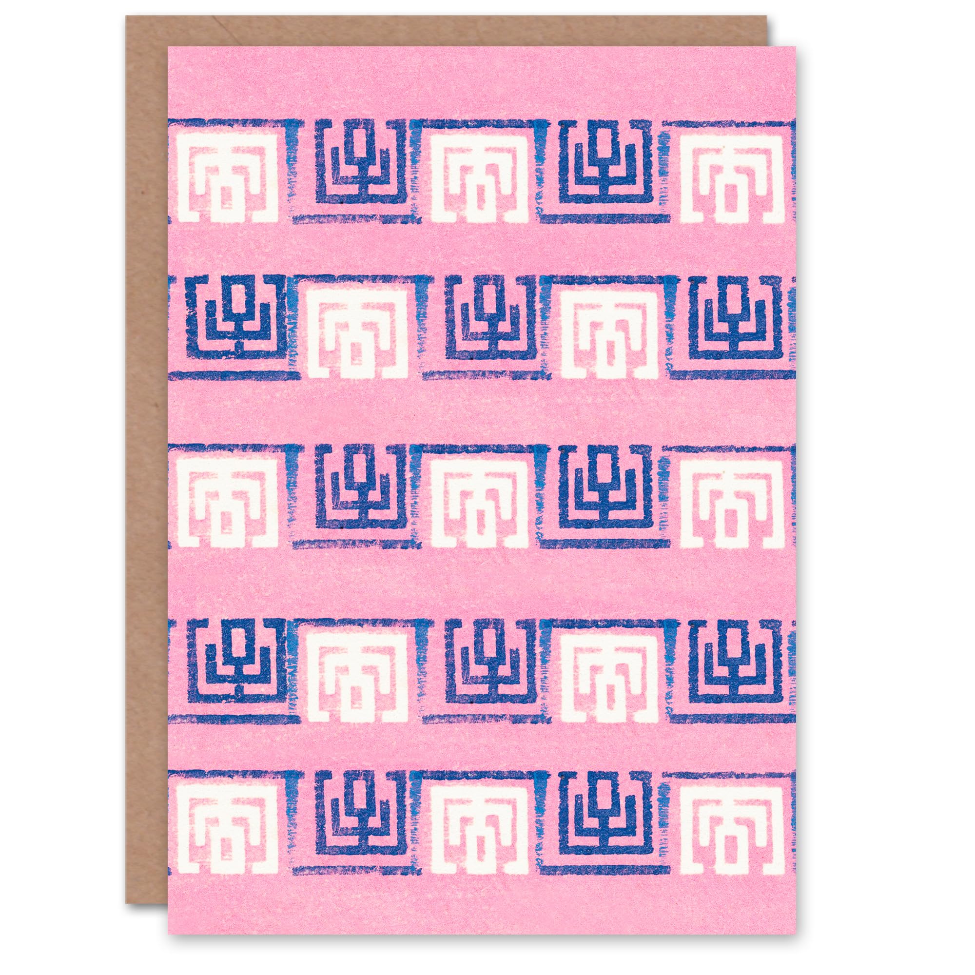 Artery8 Furuya Korin Japanese Art Card Pink Blue Geometric Pattern