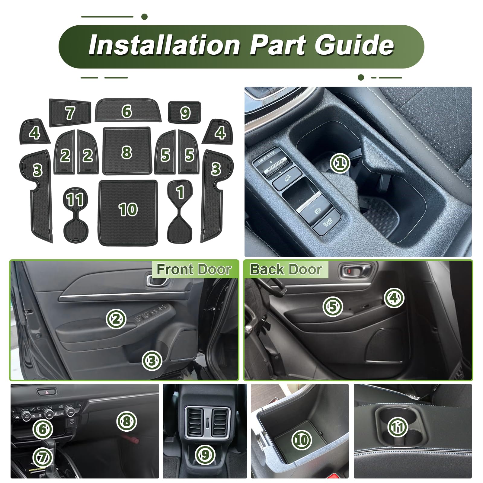 Compatibile con Honda HR-V III 2022 2023 2024 2025 Tappetini Antiscivolo per Honda HRV Hybrid Tappetini in Gomma per Console Centrale, Porta Bicchieri, Scanalatura Porta (Nero)