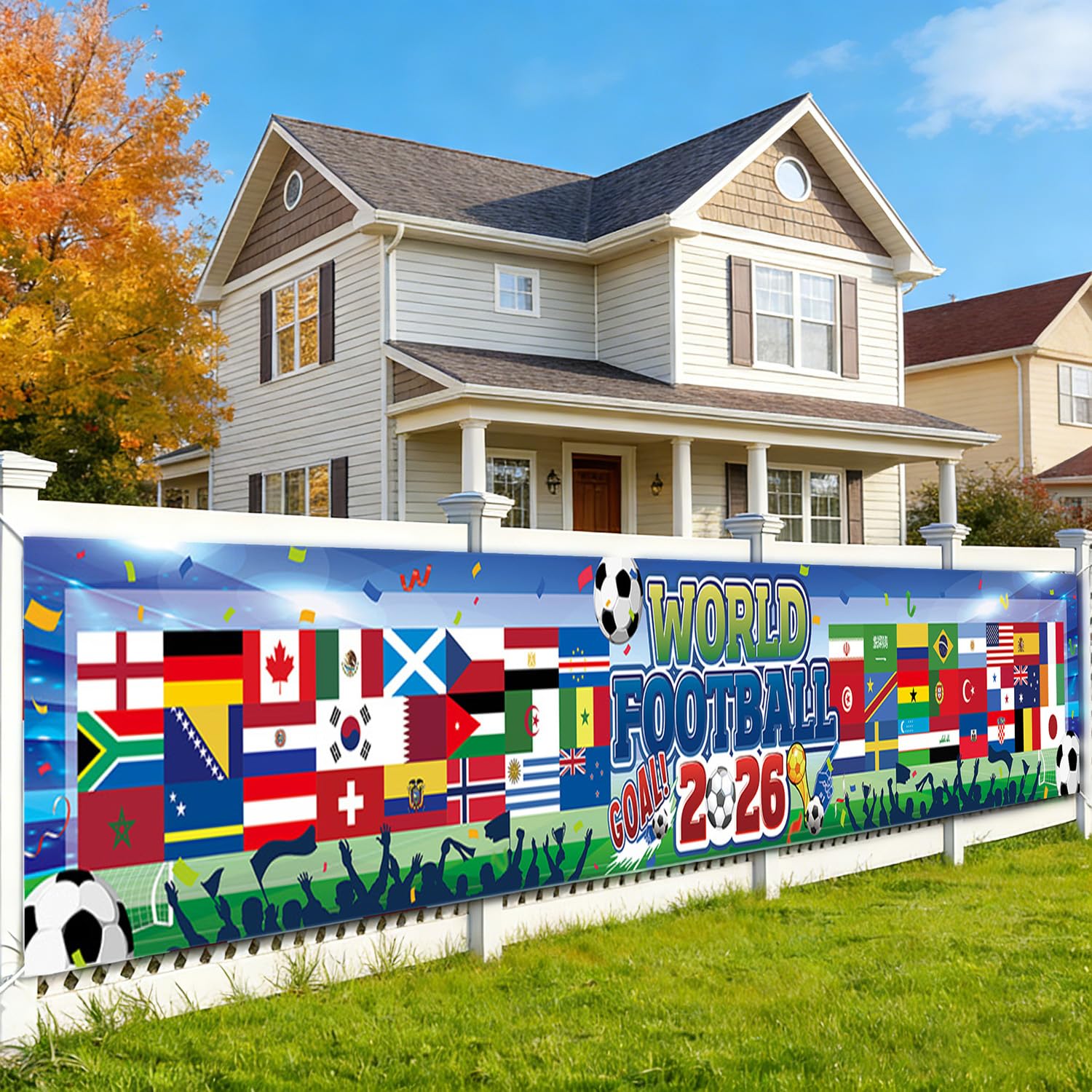 XINDY World Cup Football 2026 Decorations, Long Fabric 48 Team Countries World Cup Flags Banner for Garden, Table, Wall, Indoor & Outdoor Home Football Party Decorations, 270×40cm