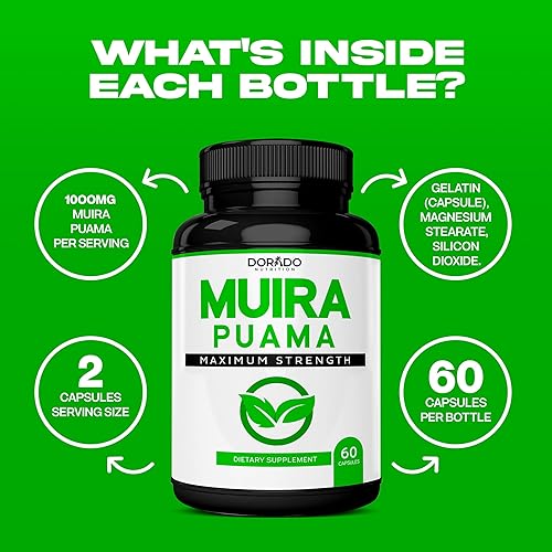 Miniatura 4 de Muira Puama - Extracto de raíz de 1000 mg para hombres y mujeres, cápsulas de primera calidad, 60 unidades, cero rellenos, probado por terceros, sin