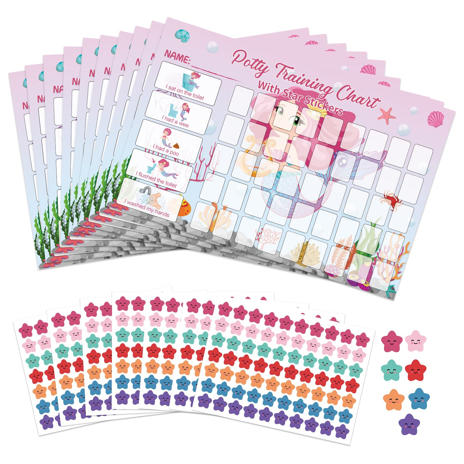 The Little Mermaid Potty Training Reward Chart - 10 Sheets Dinosaur Toilet Training Reward Chart with 490pcs Potty Training Stickers Rewarding Crown for for Toddler Children Behavior