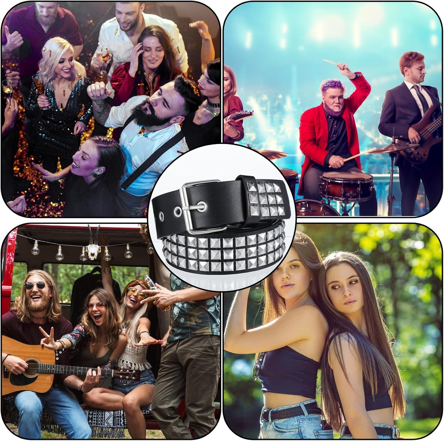 1 PCS Studded Belt, Black Goth Belts for Women Y2K Belts with Bright Metal Pyramid Fashion Punk Rock Gothic Belt Accessories for Men Jeans Dress Pants (Black) - Image 7