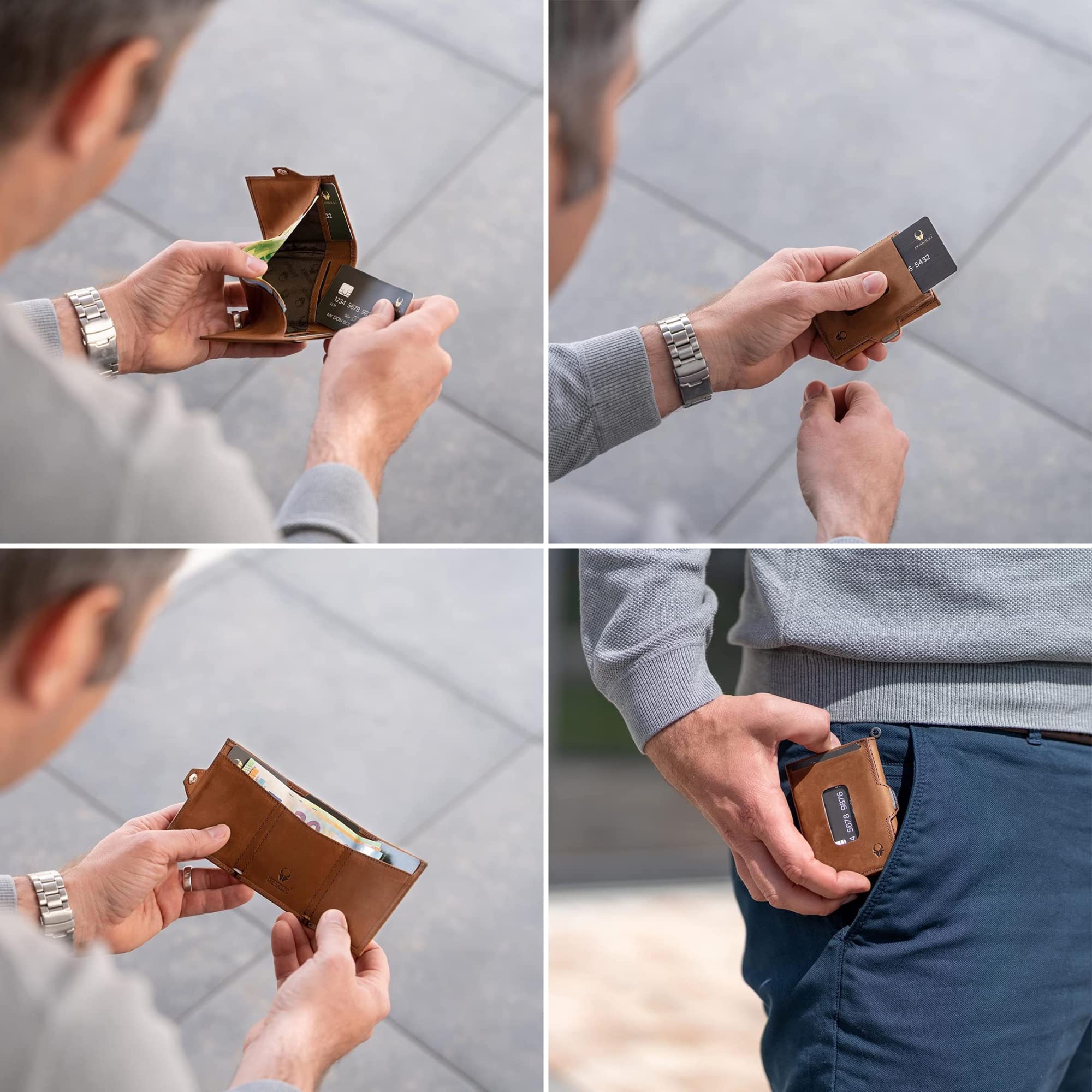 DONBOLSO Portafoglio XS | Portafoglio Uomo Slim senza Portamonete | Portafoglio Slim Uomo con Protezione RFID | Slim Portafoglio da Uomo e Donna | Vintage Marrone