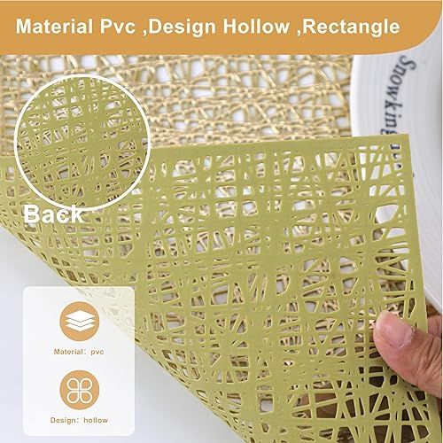 Miniatura 7 de Snowkingdom Juego de 8 manteles individuales rectangulares dorados de vinilo metálico, fáciles de limpiar, antideslizantes, resistentes al calor,
