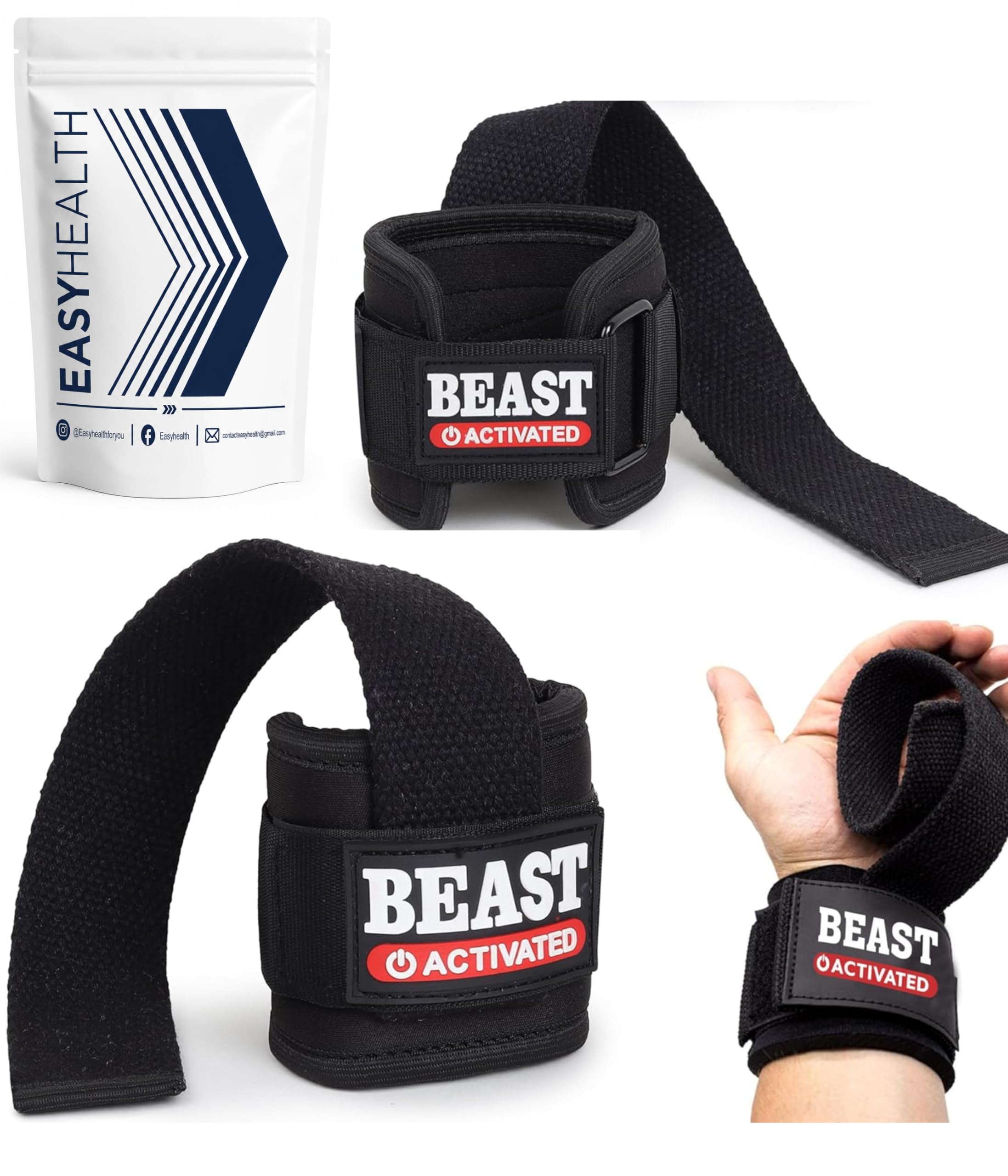 EasyHealth Beast Activated Deadlift Weight lifting Wrist Straps For Gym Hand Grips Band Support With Soft Cushioned Padding And Long Straps, For Max Grip And Barbell Stability-image-40