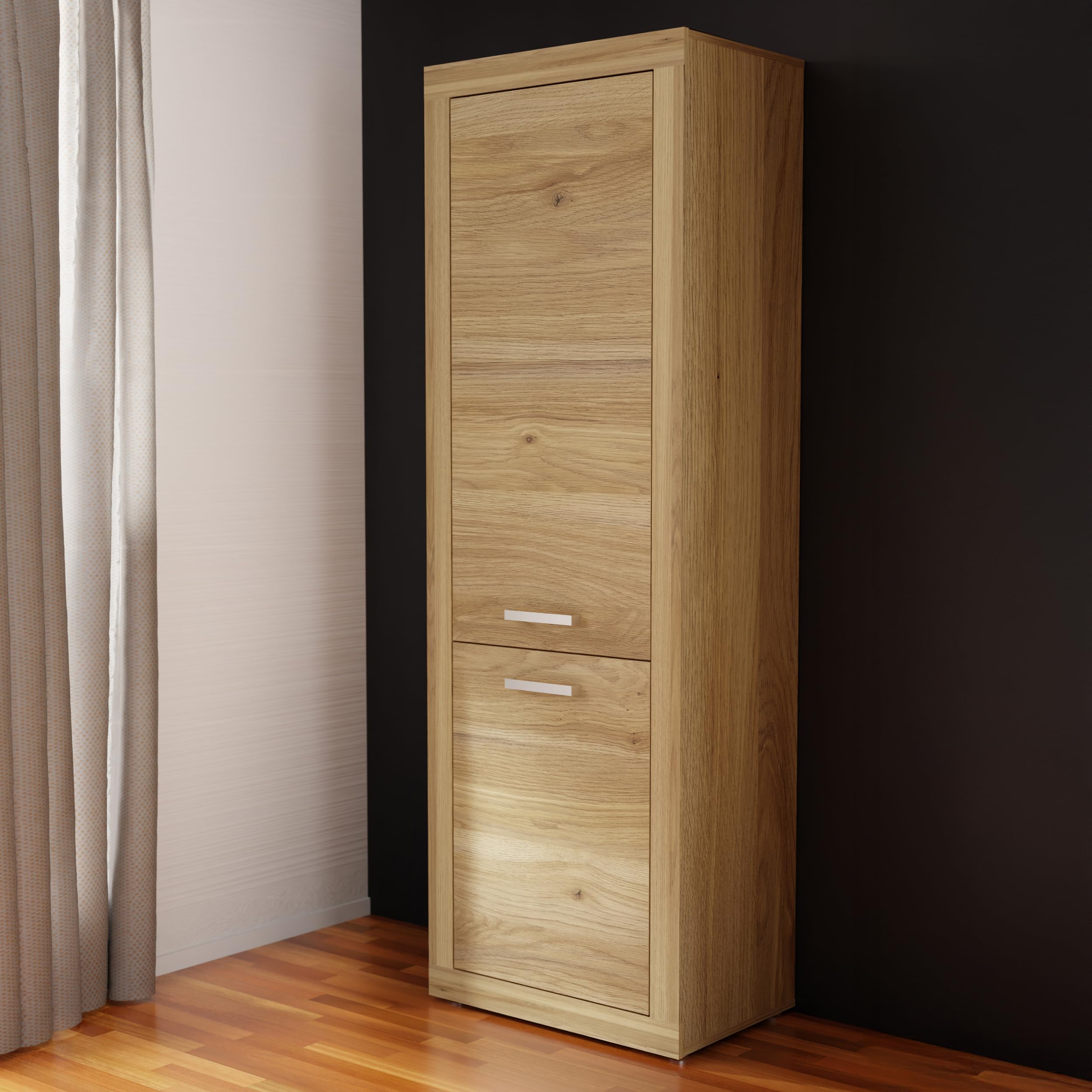 Forte BACCIO Schrank 60 70, moderner Schrank für Wohn-/Esszimmer, 2-türig, Holzwerkstoff, Mauvella Eiche Holzdekor, 63,4 cm breit x 190,7 cm hoch x 41 cm tief