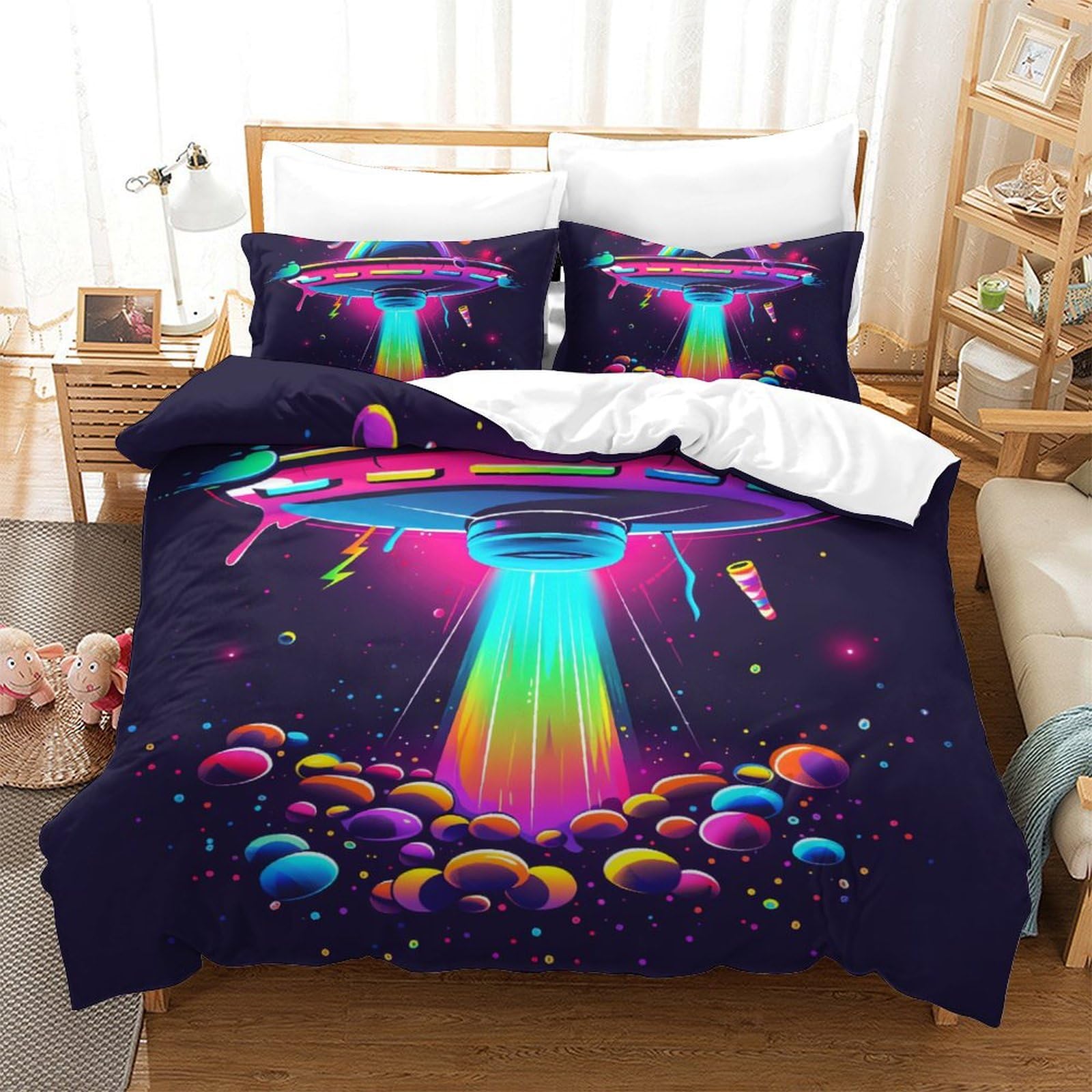 Housse de couette ovni 3D pour chambre adulte lit King linge de lit galaxie