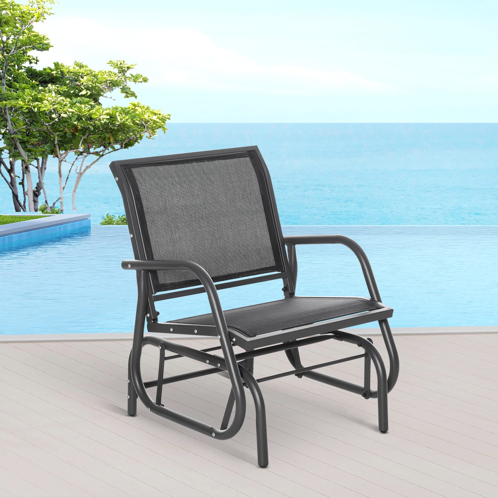 Outsunny Schommelstoel Tuin Tuinstoel Relax Stoel Tuinschommel Metalen Schommelstoel voor Terras Balkon Mesh Zwart 75 x 66 x 85 cm