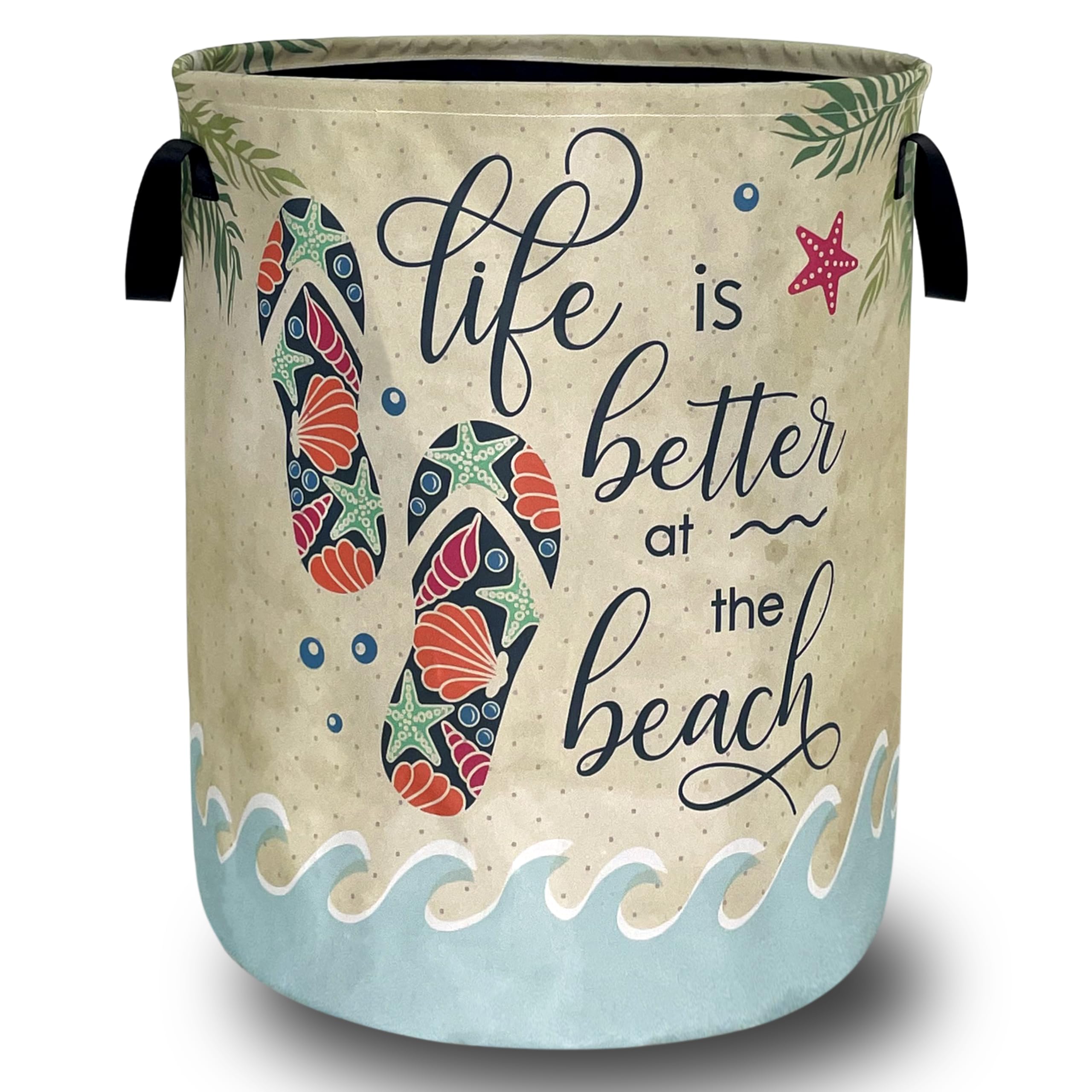 Funny Beach Laundry Basket Oxford Cloth Foldable Hamper 18.9x16.5 Inch