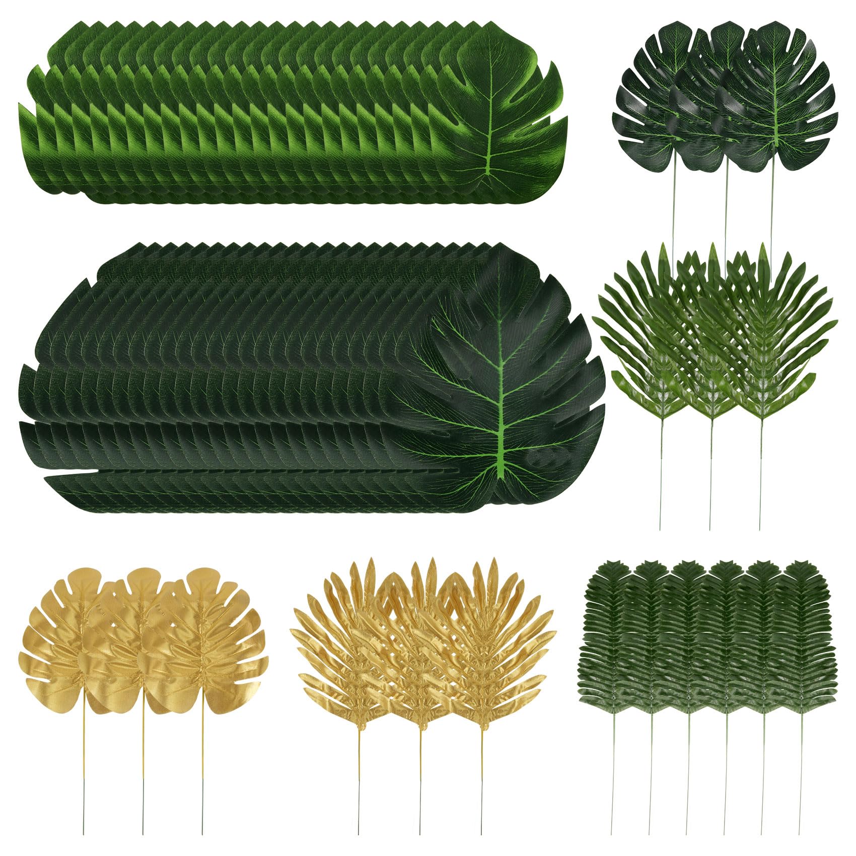 Idhadkc Artificial Palm Leaves Decoration Plastic Leaves Decoration 66 PCS Tropical Palm Leaves Artificial Plants Hawaiian Theme Decor Plant Jungle Decoration