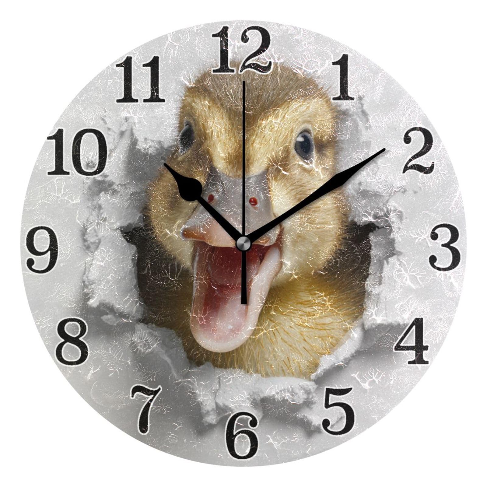 Horloge murale 3D silencieuse avec caneton amusant pour un intérieur sans bruit