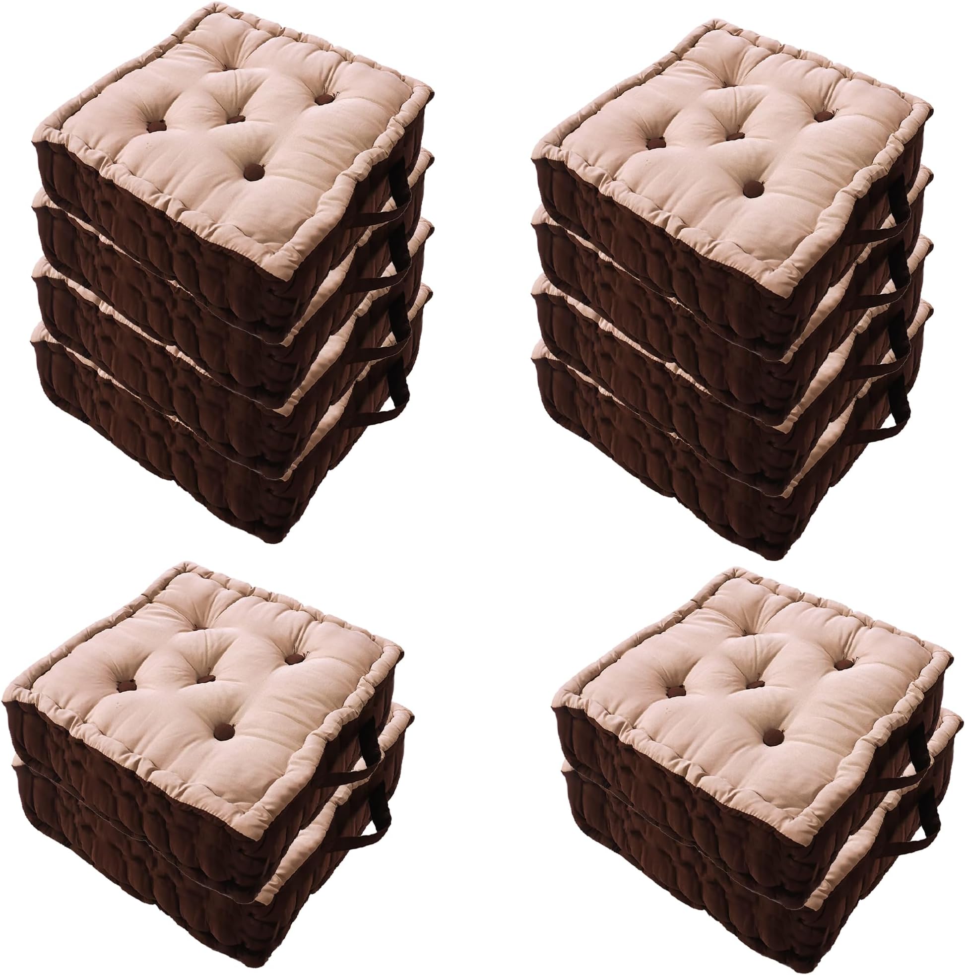 Kuber Industries (Pack of 12) Chair Pad | Seat Cushion with Botton & Handle | Comfortable Seating Pad | Relax Back Chair Pad | Cotton Chair Pad for Car, Office | Square Plain | Beige