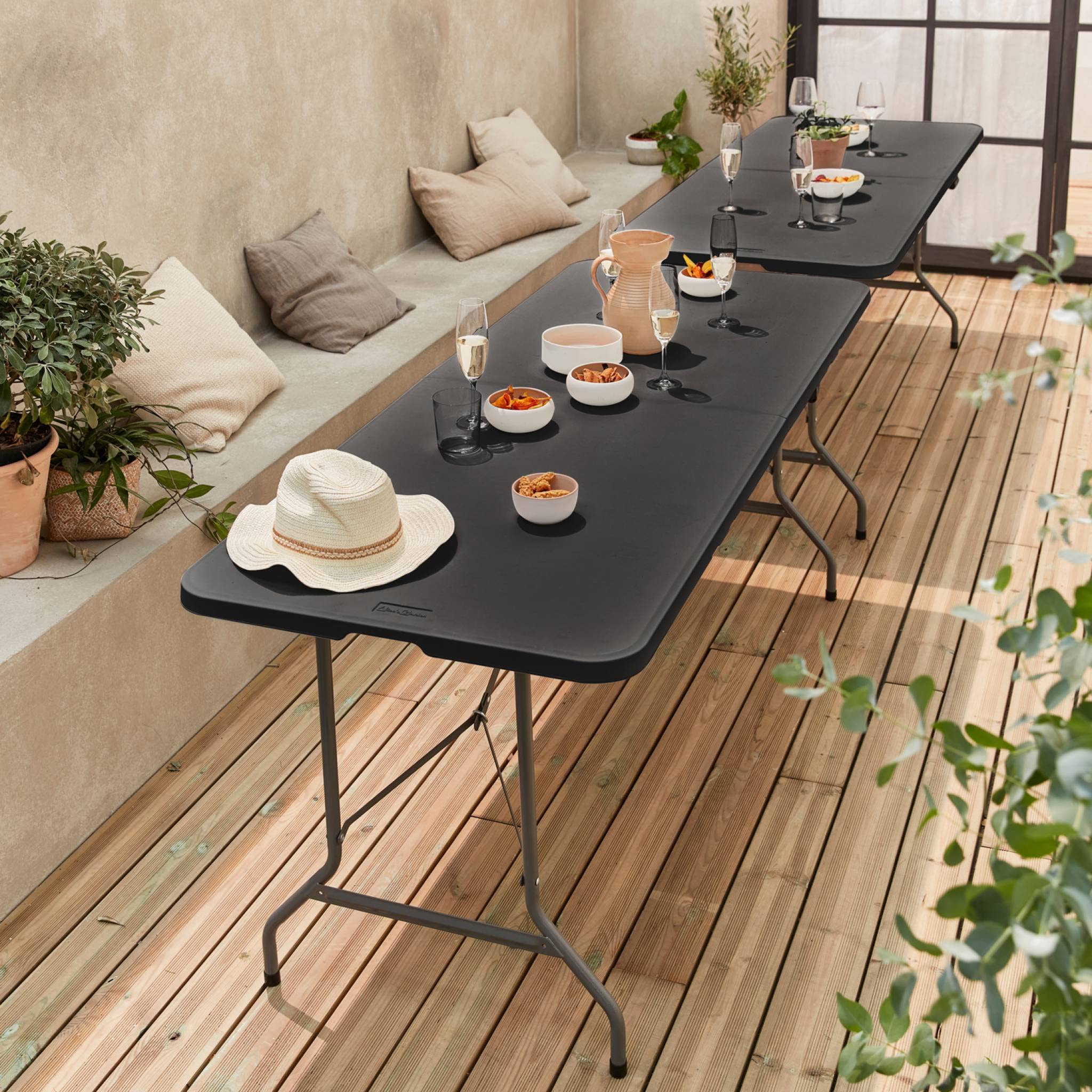 Alice's Garden - Lot de 2 Tables de réception. Pliables 180cm. Grise foncé. Table Pliante avec poignée de Transport. Table de Camping