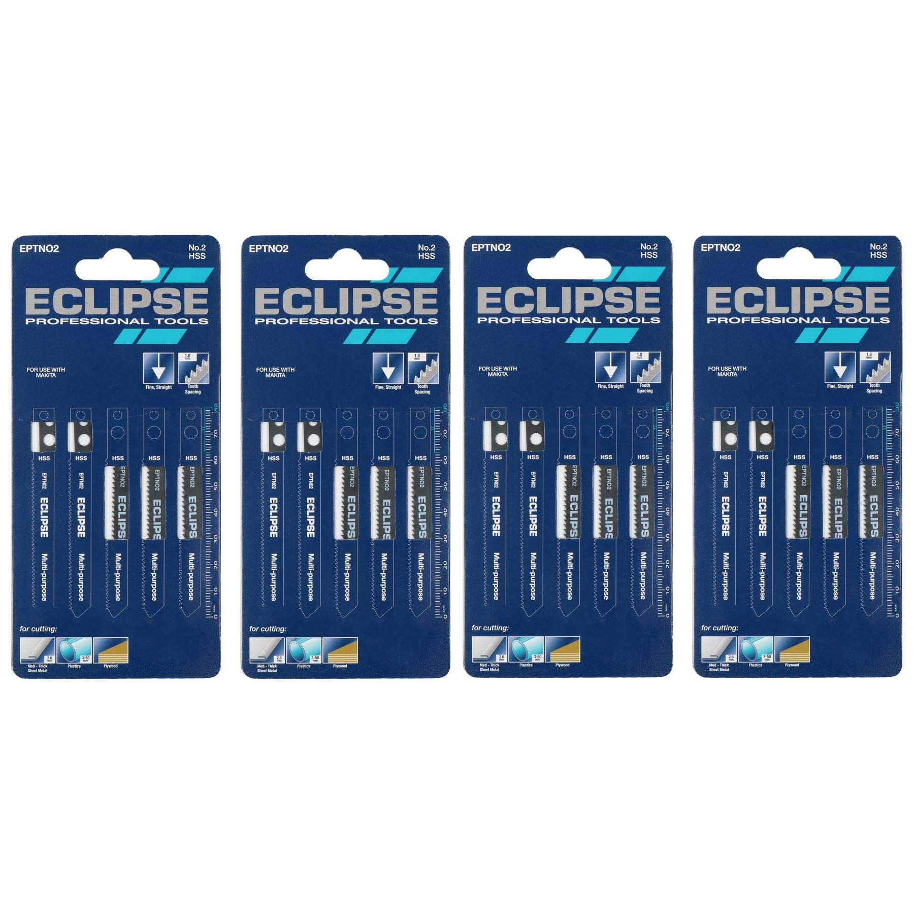 20pc EPTN02 HSS Eclipse Jigsaw Blade 2.5-6mm Cutting Pitch1.8mm Medium-Thick