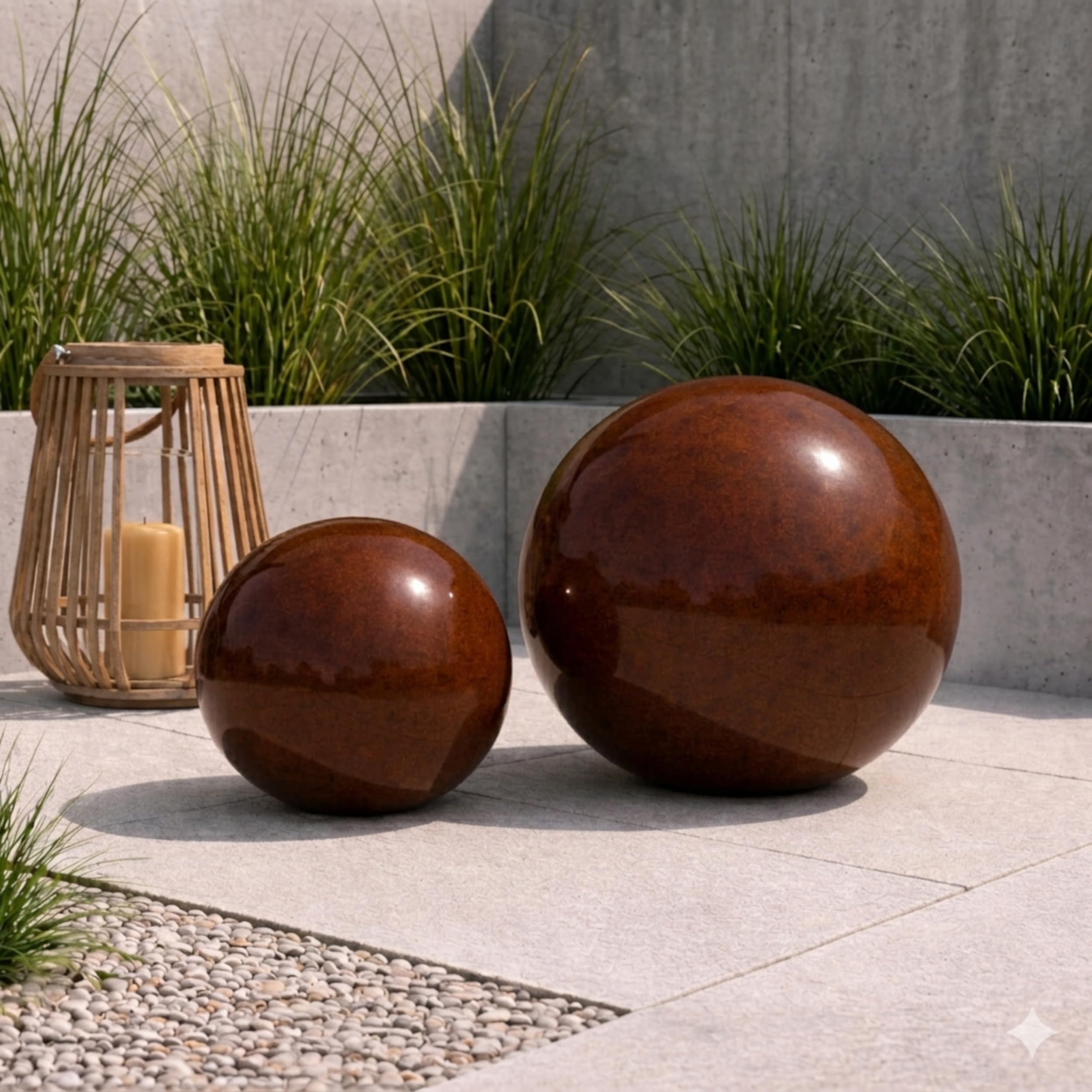 Dekokugeln 2er Set – Ø 20 & 30 cm – Steinzeug Keramik Gartenkugeln frostfest, UV-beständig & witterungsbeständig – Gartendeko für Garten, Terrasse & Balkon (Braun)
