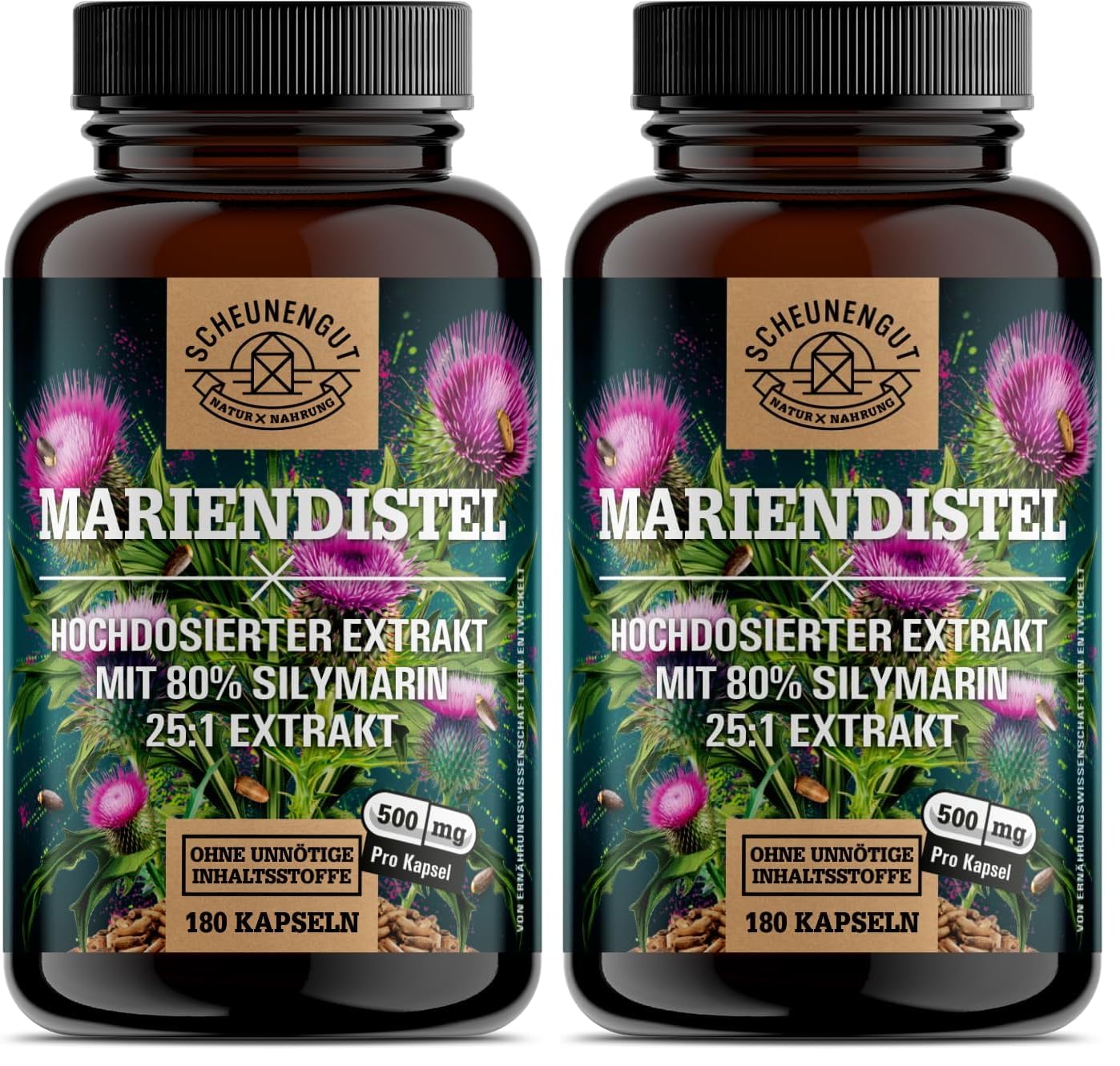 Mariendistel - Mariendistel Kapseln Hochdosiert - Vegan DE SCHEUNENGUT® (Packung mit 2)