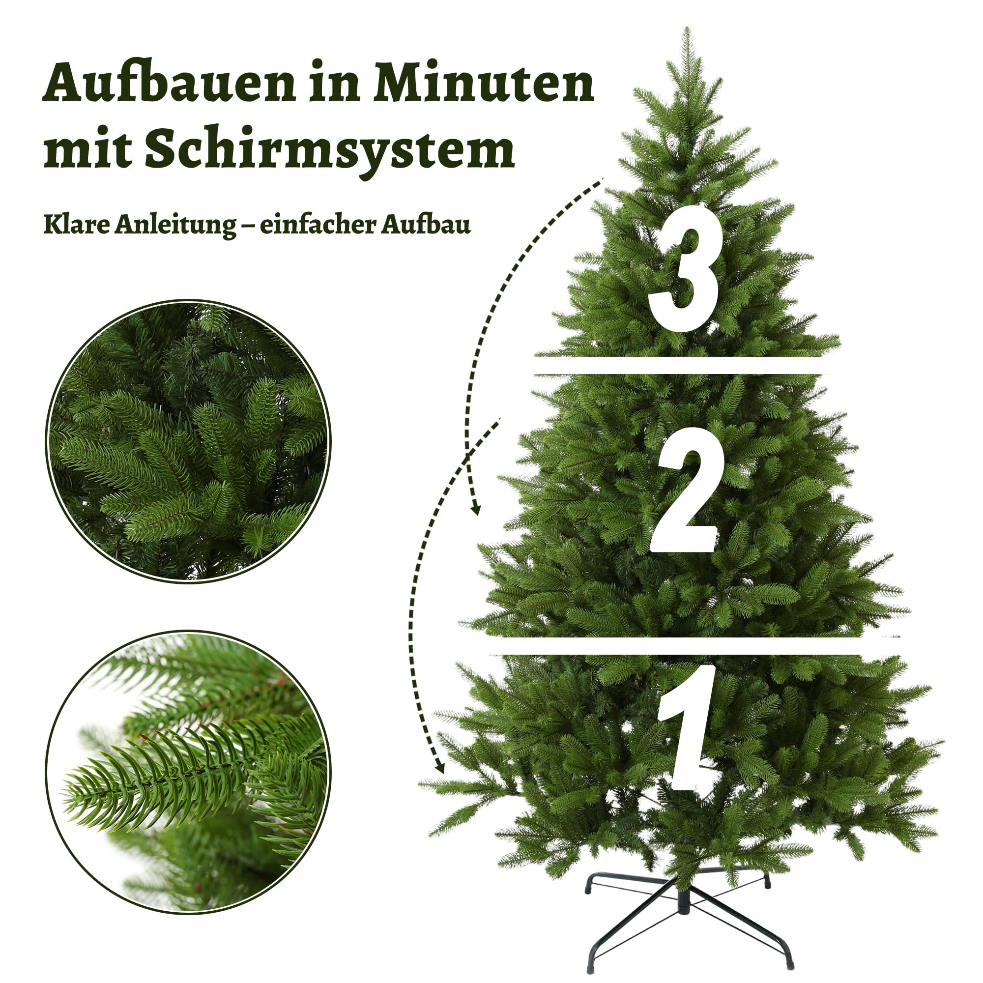 EVGN Künstlicher Weihnachtsbaum 180 cm – Nordmanntanne Optik – Dicht & naturgetreu – Premium PE+PVC Zweige mit stabilem Metallständer – Einfacher Aufbau & wiederverwendbar.