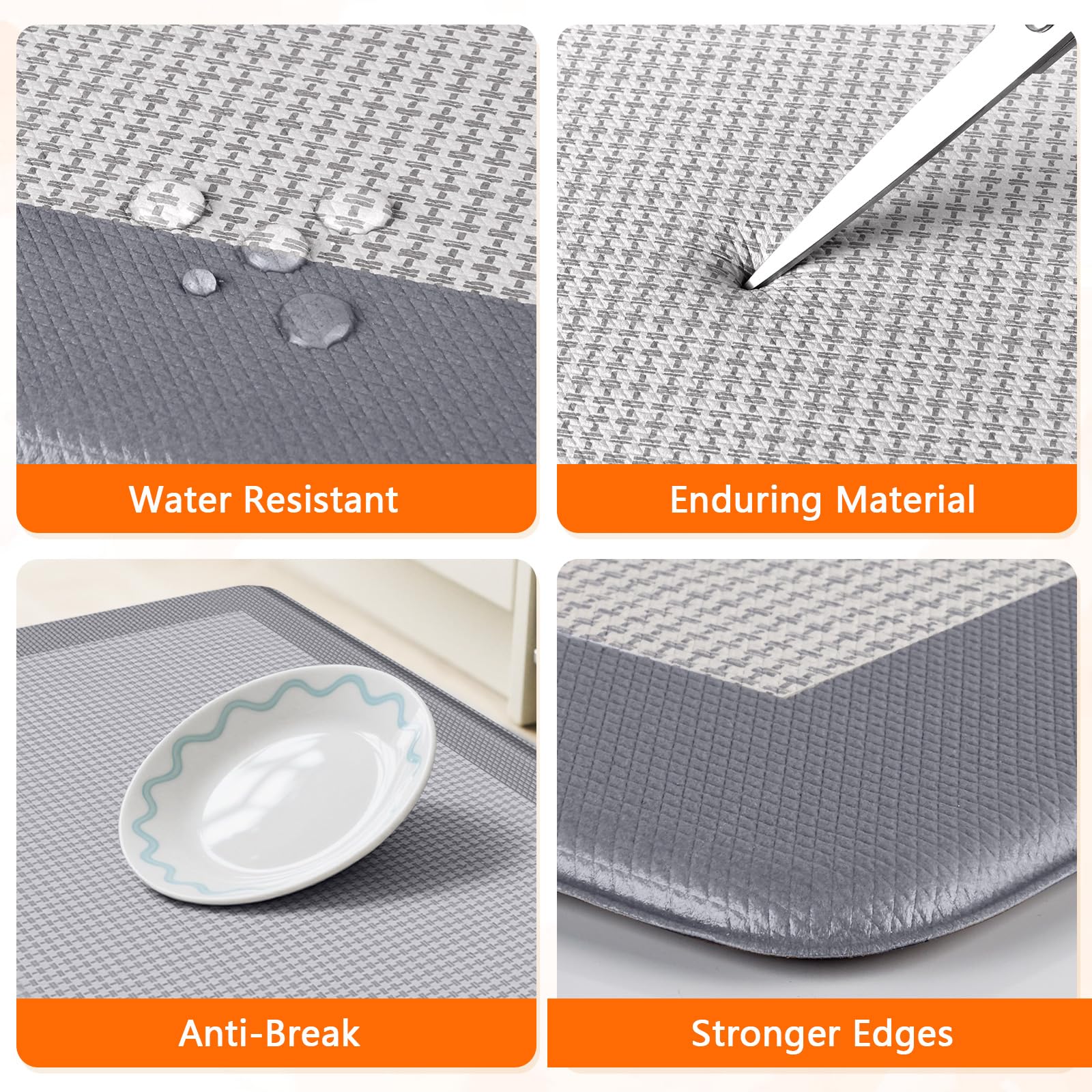 Kitchen Mats, 2PCS Kitchen Rugs for Floor, Cushioned Anti-Fatigue Mats for Kitchen Floor, Non-Slip Standing Desk Mat for Sink, Home, Laundry & Office, 17.3"x30"+17.3"x47" (Grey)