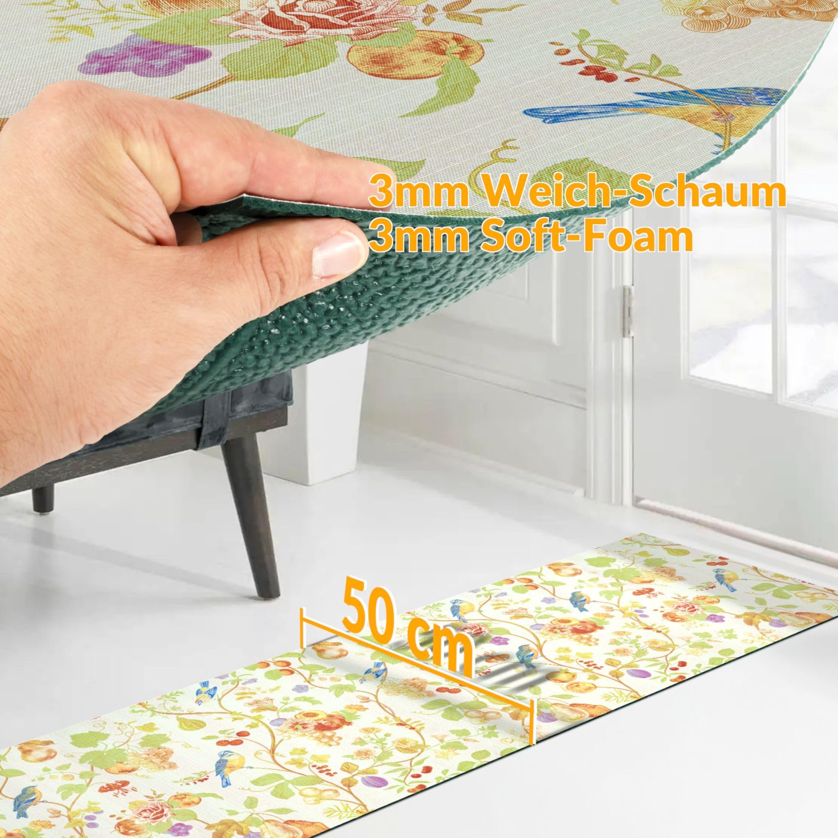 ANRO Küchenteppich Küchenläufer Teppich Läufer Küche waschbar rutschfest Botanic Abwaschbar 350 x 52cm