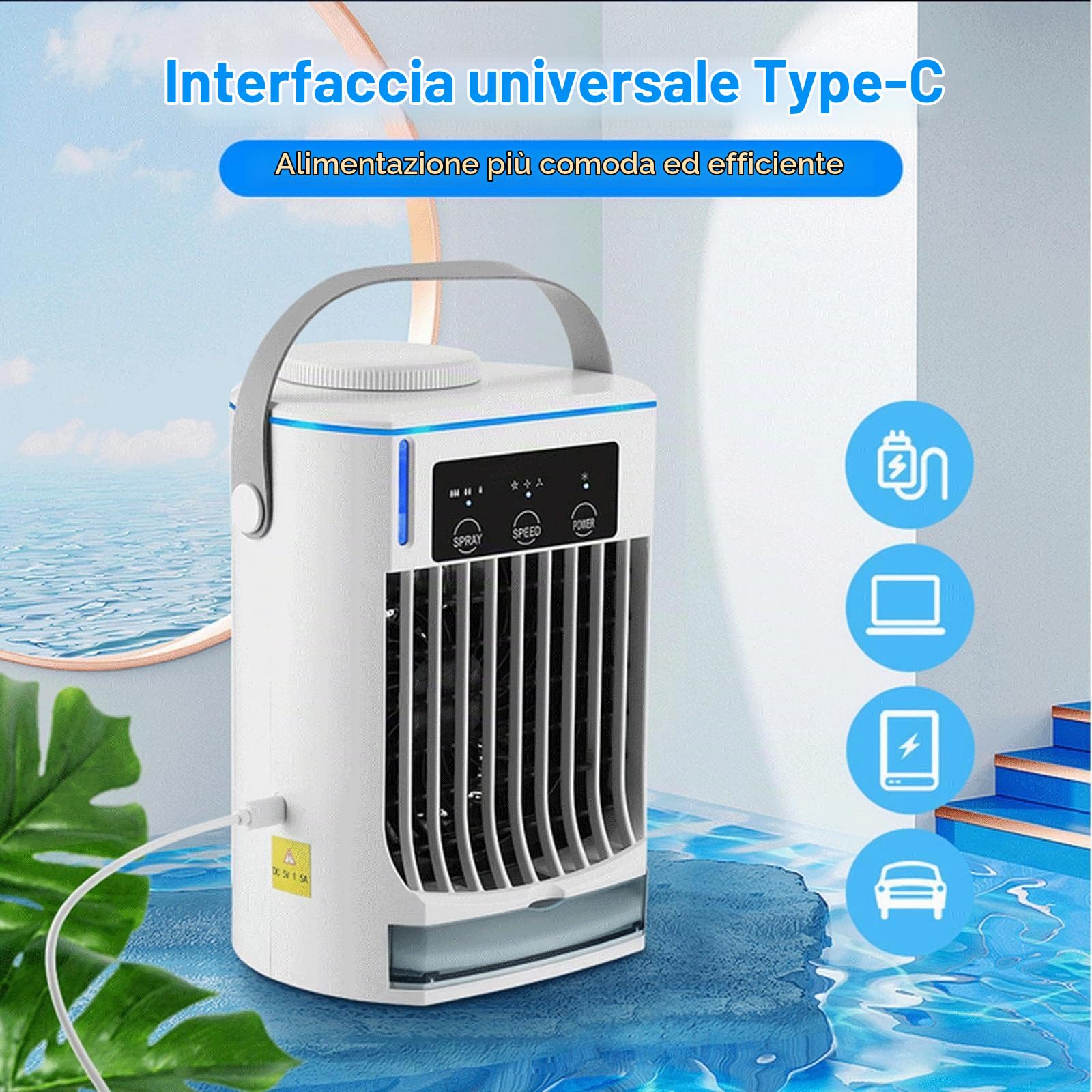Clim Mobile senza tubo D evacuazione | 3 velocità di vento Clim senza evacuazione - Ricaricabile USB Aria Condizionata Mobile senza Vacuation per Camera da letto, Ufficio, Cucina, Auto, Casa