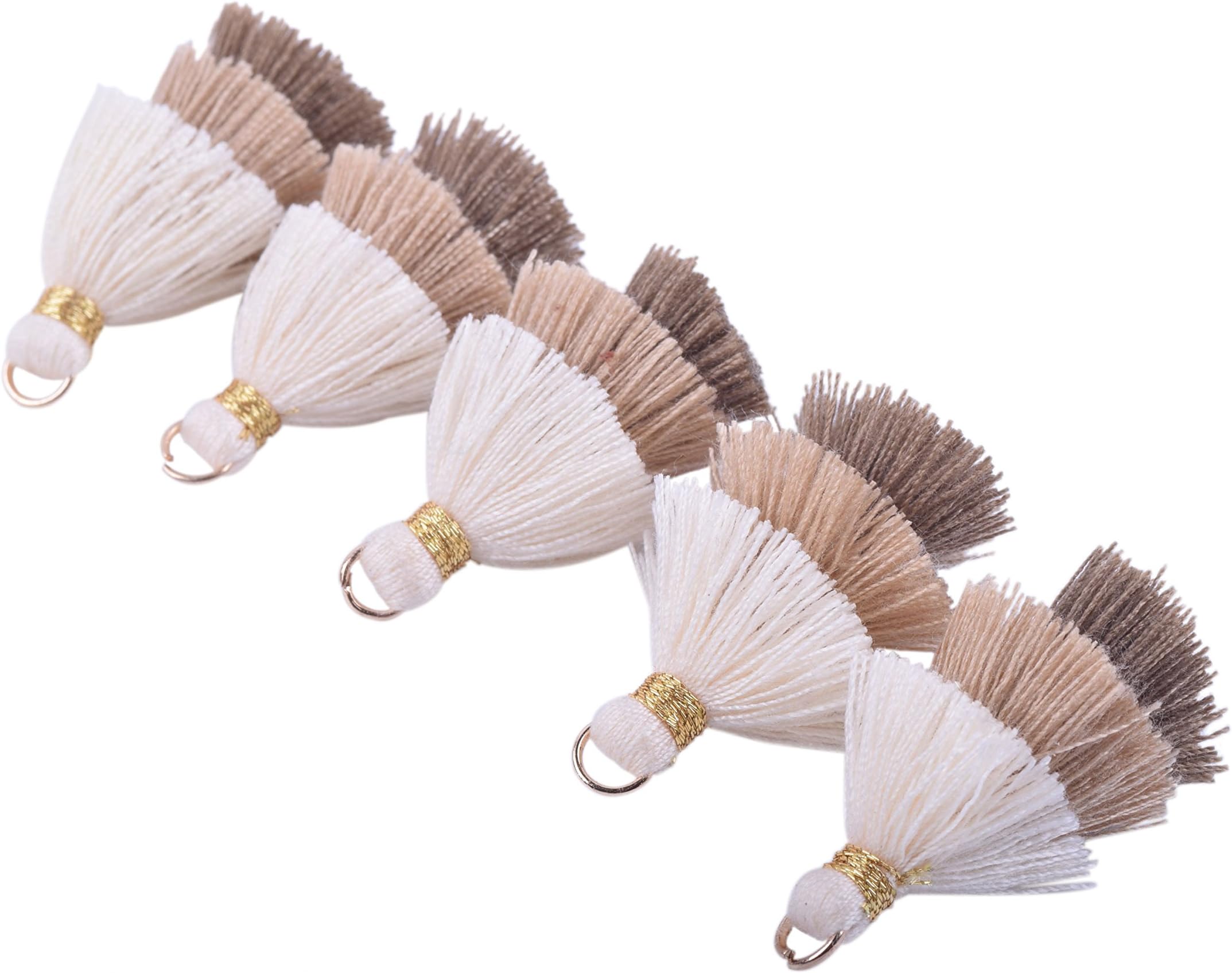 KONMAY 10pcs 1.4''(3.5cm) Tiny Tri-Layered Tassels with Gold Jump Ring for Jewelry Making, Clothing