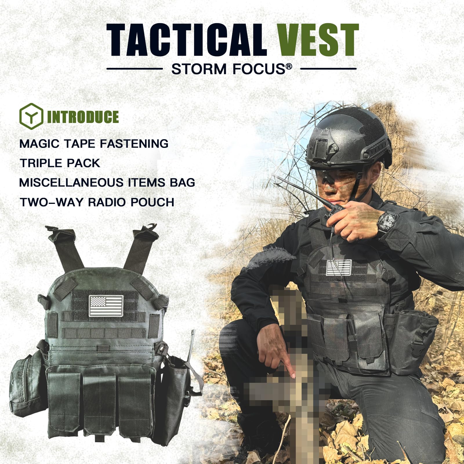 STORM FOCUS Tactical Vest for Men and Military Vest - Black Airsoft Tactical Vest Plate Carrier - Airsoft Plate Carrier Adjustable Modular Paintball Vest-Fit Adult Outdoor Cosplay