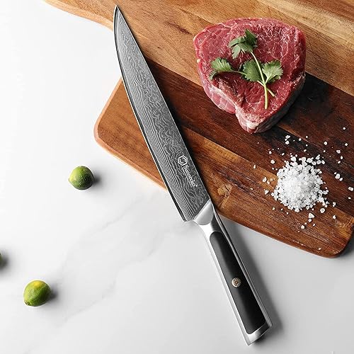 Miniatura 6 de Sunnecko Cuchillo de cocina de Damasco de 8 pulgadas para cortar carne, cuchillo japonés VG10 de acero, espiga completa