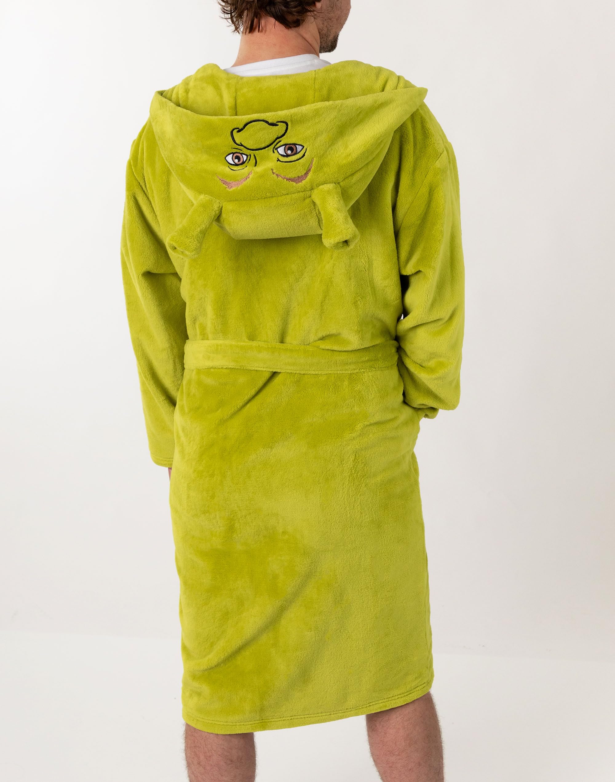 Shrek Albornoz verde con capucha | Acogedora bata de polar unisex para adultos con orejas 3D en la capucha | Diseño inicial S | Perfecta para relajarse en casa o para ver películas