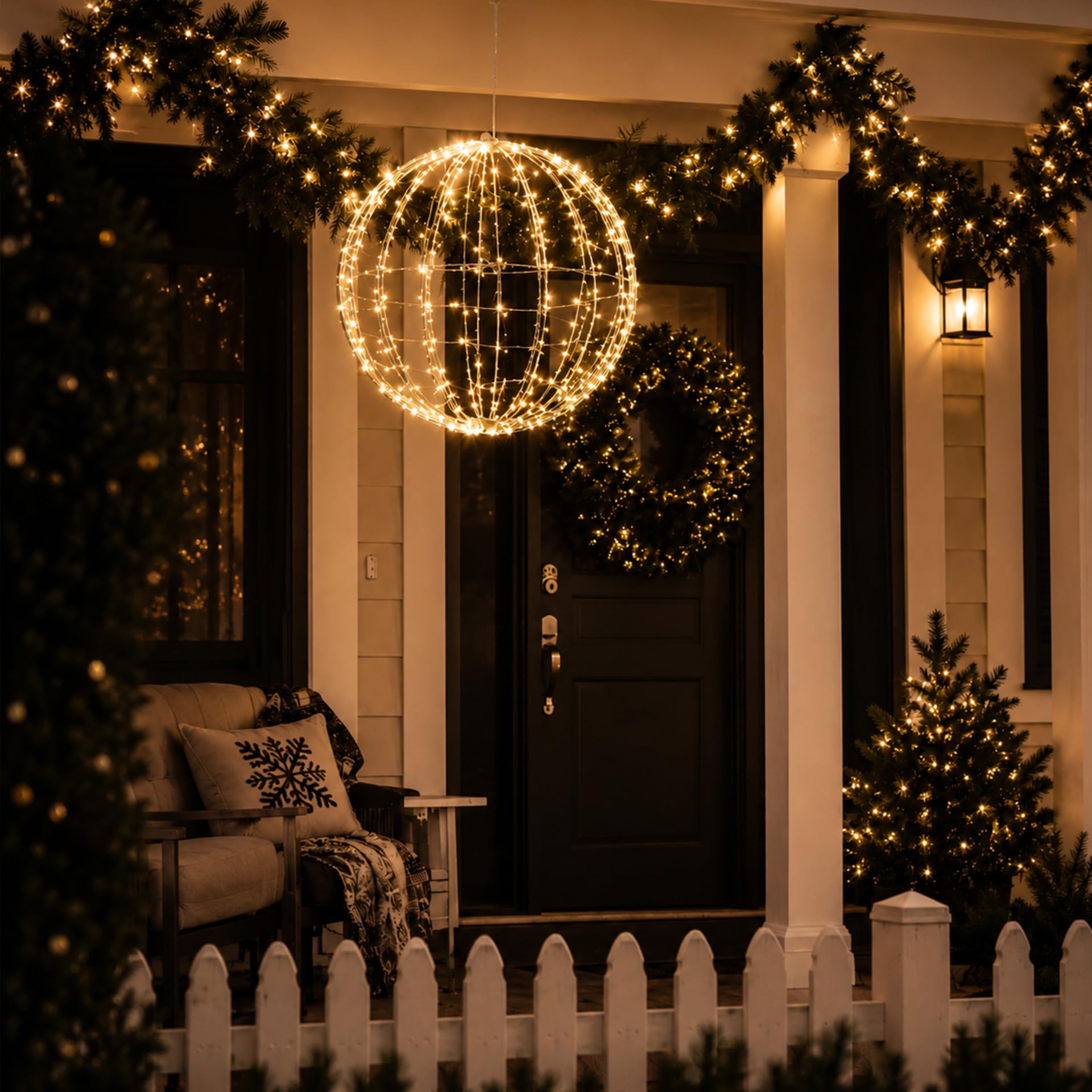 Set di 3 Sfere LED Natalizie 3D da Appendere, Ø 30 cm, Luce Bianco Caldo, a Batteria con Timer 8 Ore, IP44 per Interni ed Esterni, Decorazioni di Natale per Casa e Giardino