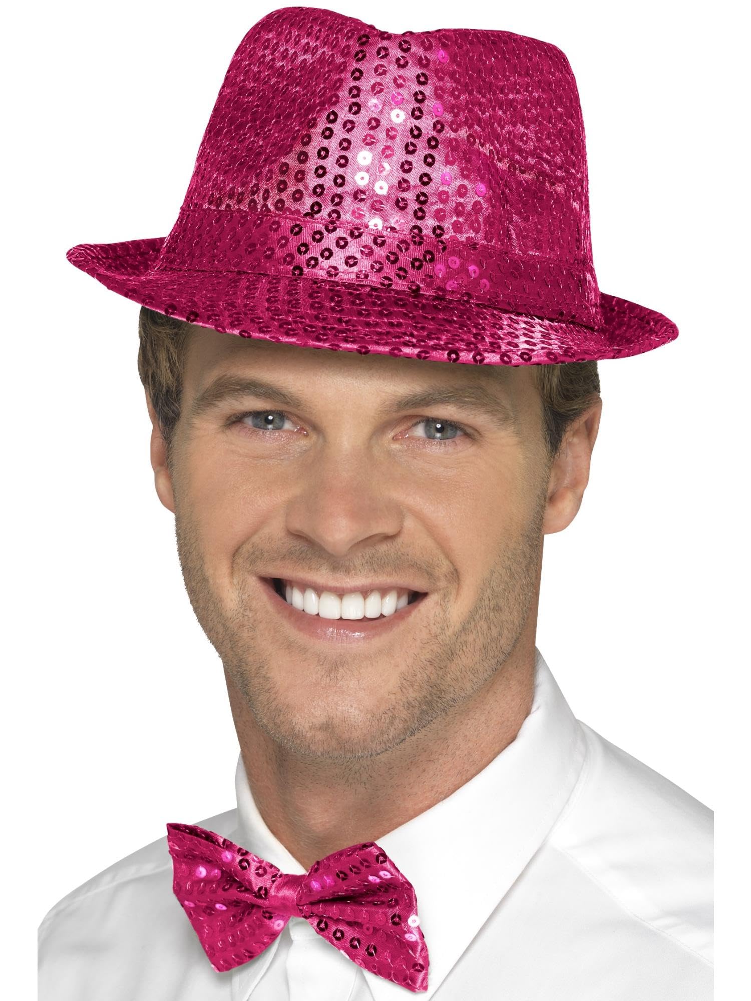Smiffys Sequin Trilby Hat, Pink , Funny Fancy Dress, Comedy Dress Up Hats - Image 3