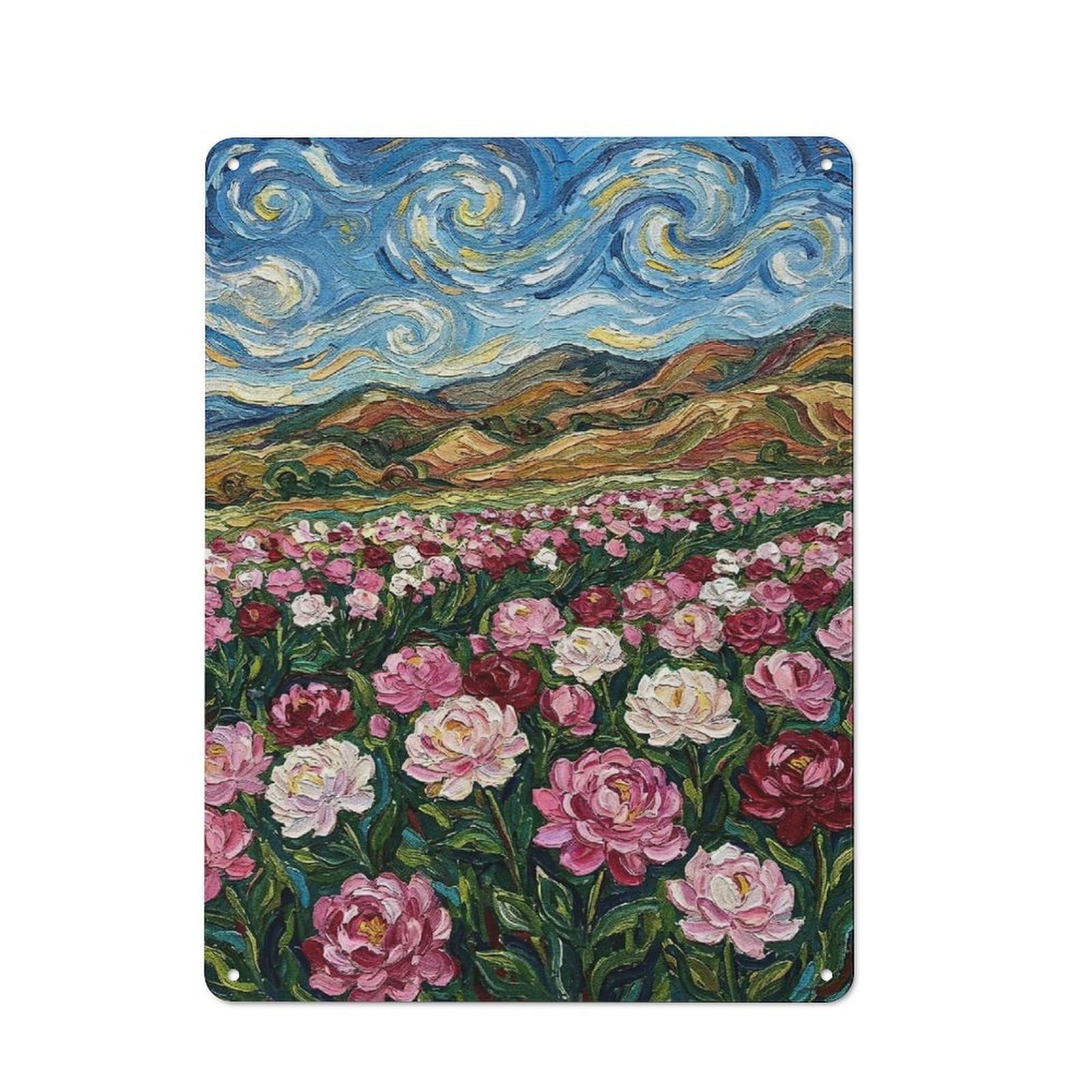 Junmoney Style-18 Floral Field Painting Tin Sign 40X30cm, Vintage Home Bar Decor For Cafe, Pub, Workshop Or Home Bar, For Relaxed Wall Styling