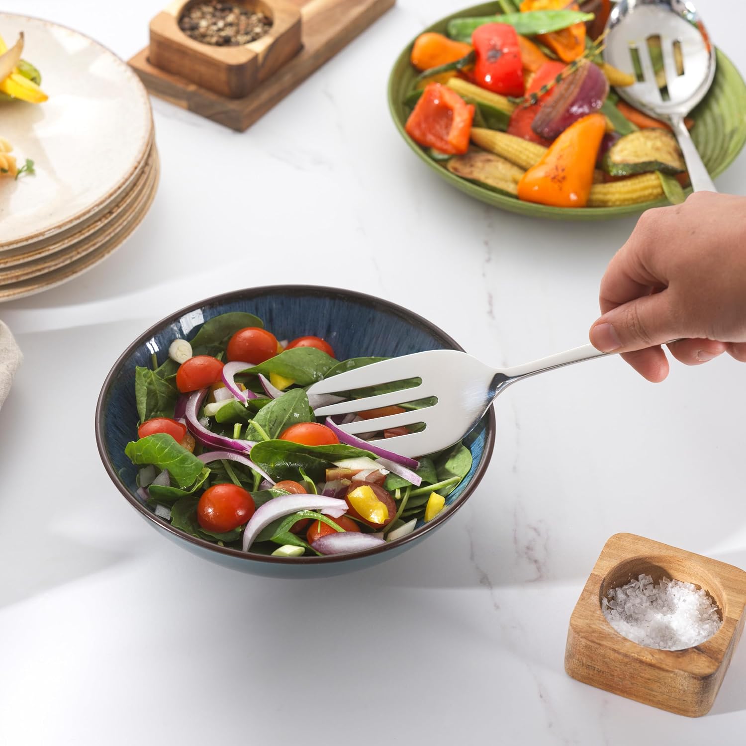 Salter Dalton 3pc Serving Set - 18/10 Stainless Steel, Slotted Spoon, Solid Spoon, Serving Fork, Salad/Cake/Buffet, Catering Set, Dishwasher Safe, 24cm Length, Mirror Polish Finish, 50-Year Guarantee