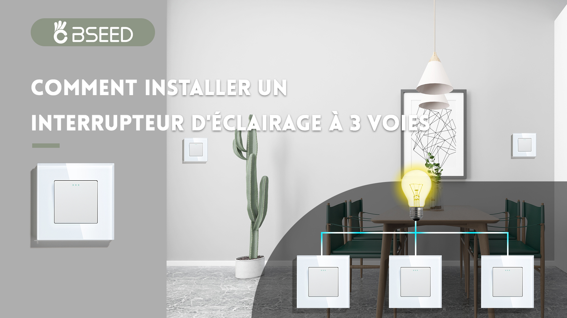 Interrupteur Tactile Mural 1 Gang BSEED | Verre Trempé Noir - Rétroéclairage LED | 86x86mm