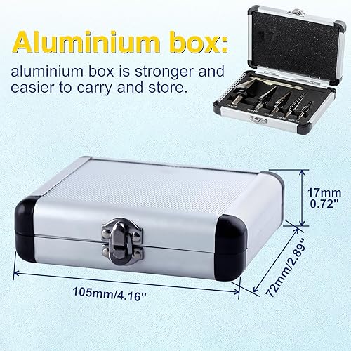 Miniatura 7 de SPEEDWOX Juego de brocas escalonadas con revestimiento de titanio HSS, juego de brocas de cono con perforador central automático y caja de aluminio