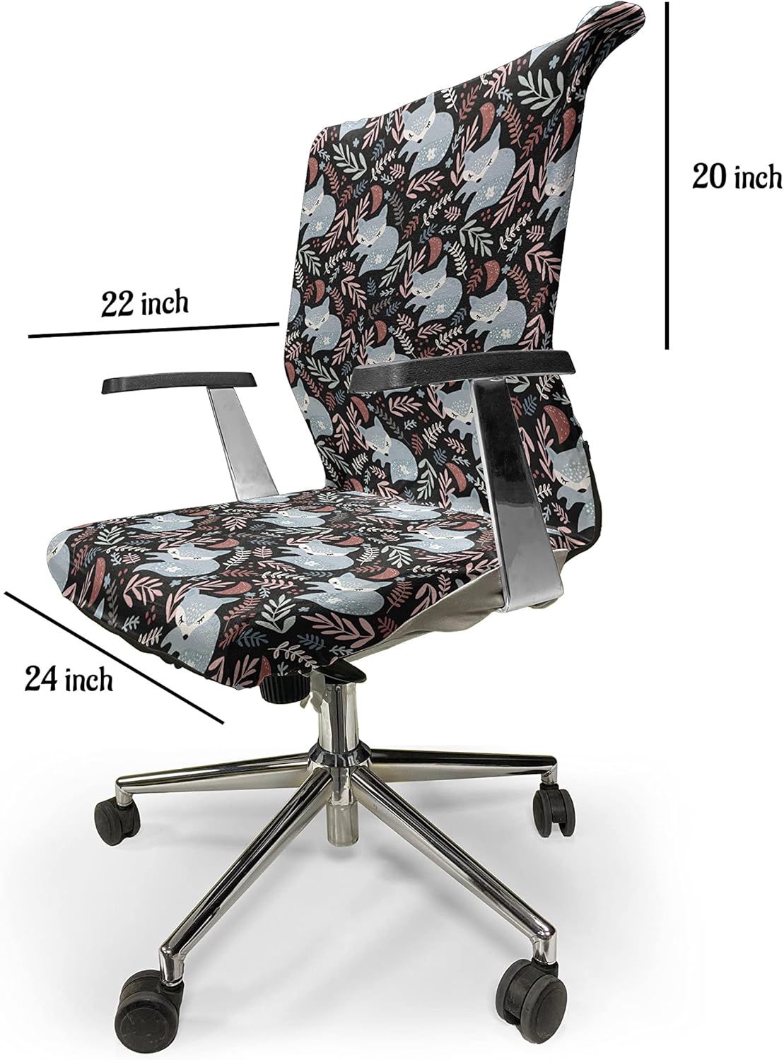 Ambesonne Fox Office Chair Cover, Continuous Pattern with Creative Leafy Branches and Sleeping Animal, Stretchable Decorative Universal Size High Back Printed Slipcover, Grey and Charcoal