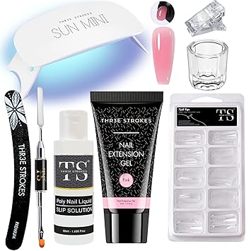 Poly Nail Gel Extension Kit for UV Nail Art, Extension Set (8in1) - Needs 2-3 Time Practice (SSD KIT) (Pink)