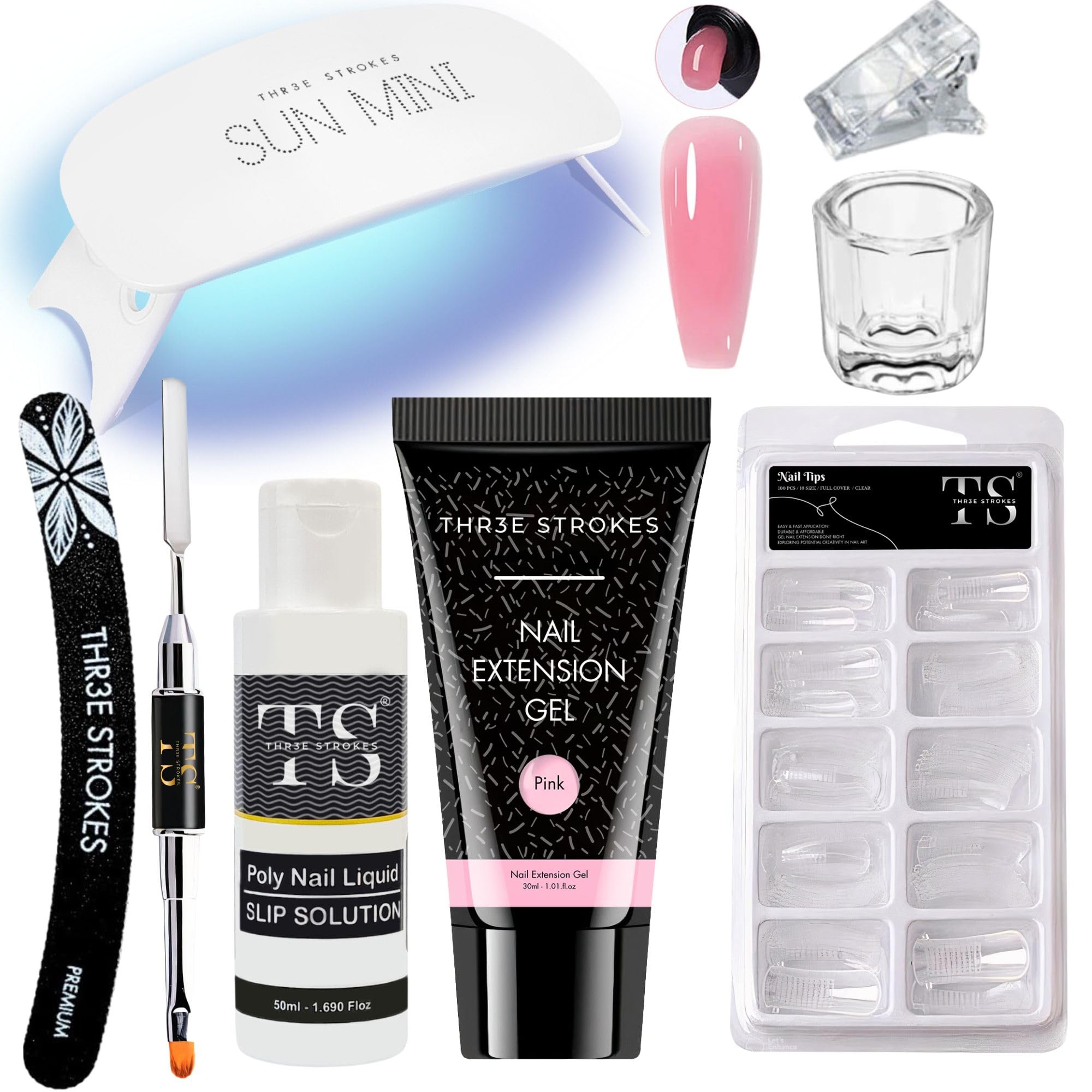 Poly Nail Gel Extension Kit for UV Nail Art, Extension Set (8in1) - Needs 2-3 Time Practice (SSD KIT) (Pink)