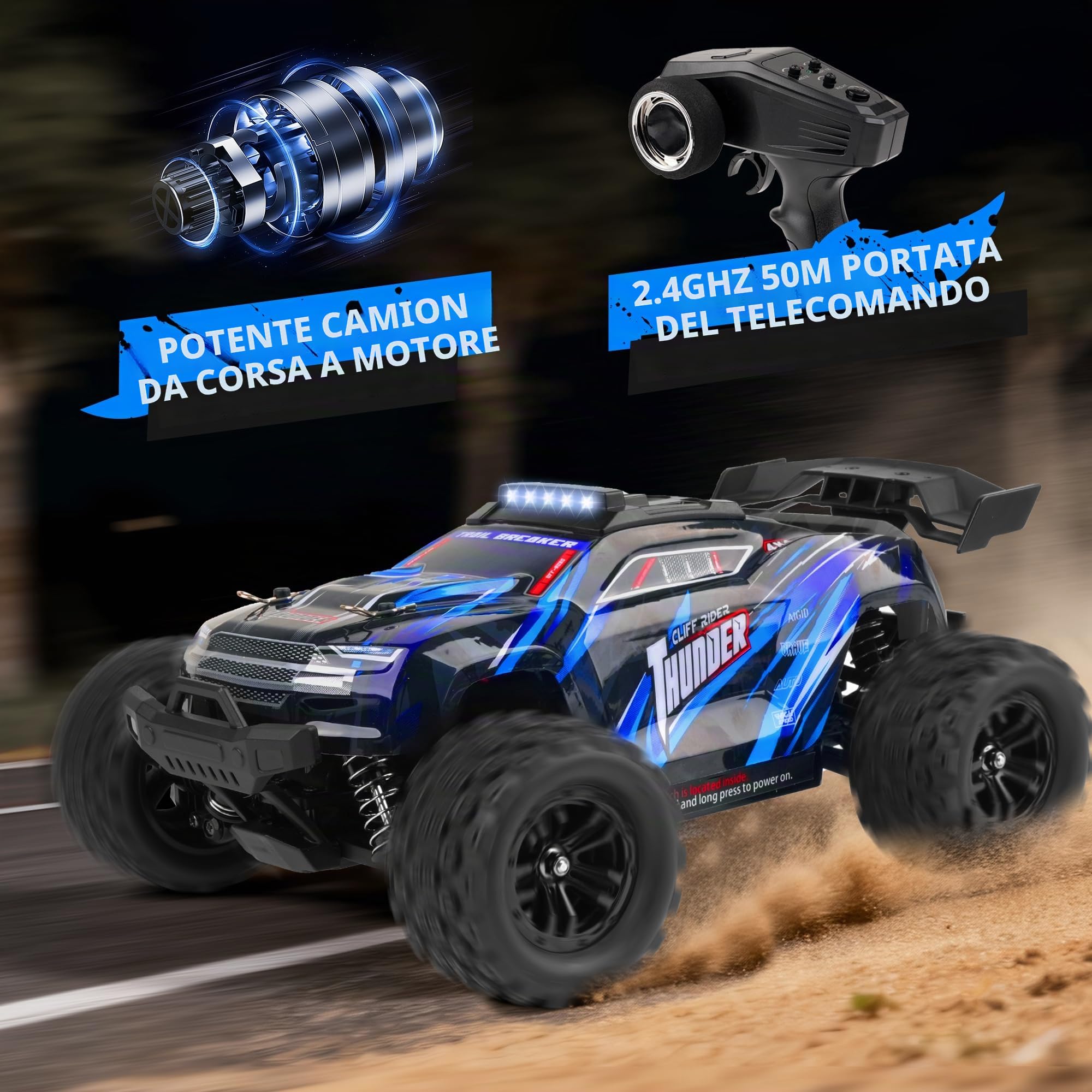 BAZADER Macchina Telecomandata Auto Telecomandate - 1:18 Macchina Radiocomandata 40 Km/H 2,4 Ghz 4 Ruote Motrici Fuoristrada Fuoristrada Hobby Con Doppia Batteria Ricaricabile