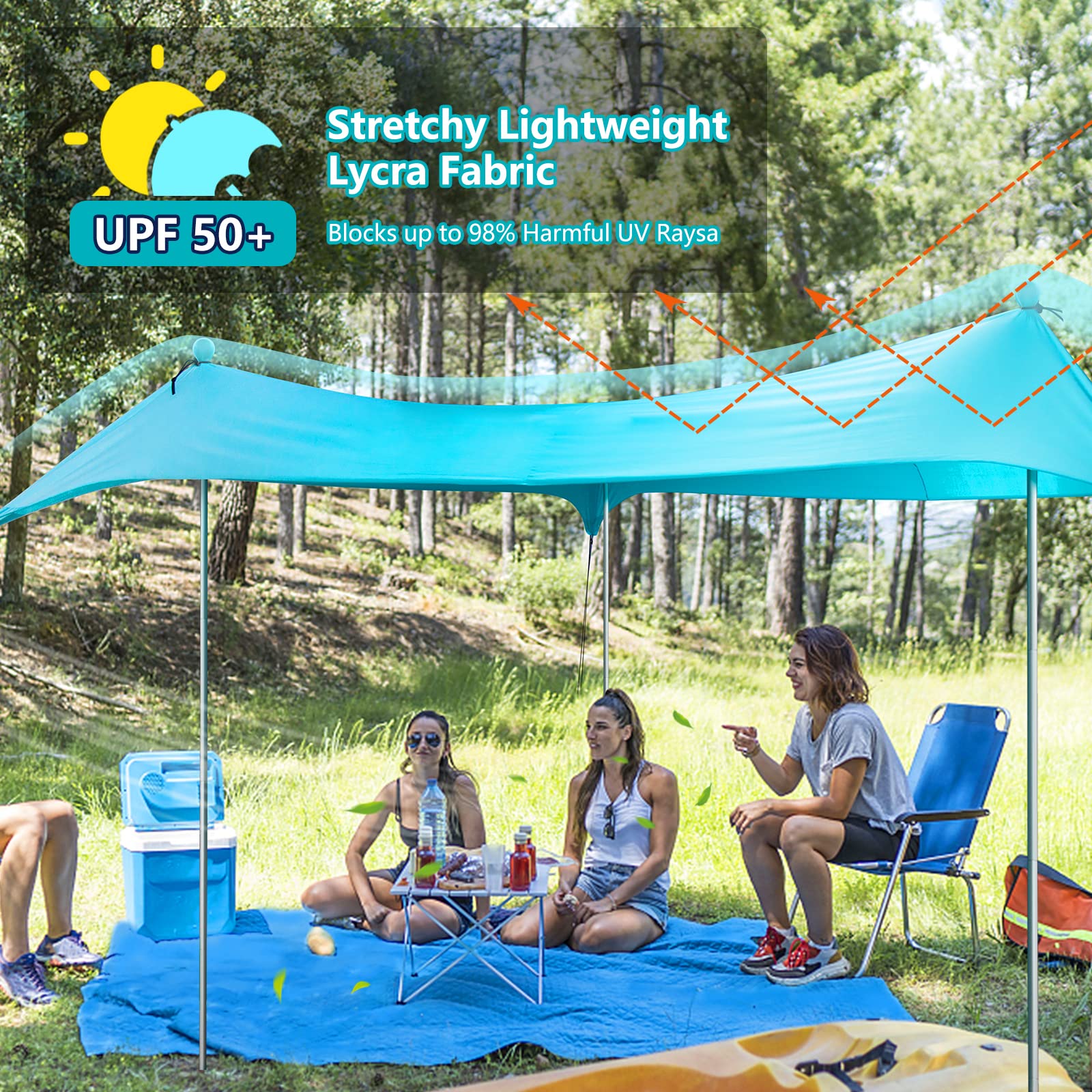 HipierFx Tenda Parasole da Campeggio 3m x 4m Ripstop Protezione UV Tarp Impermeabile Telo da Tenda per Viaggio Picnic Escursionismo Attività All'aperto (verde scuro
